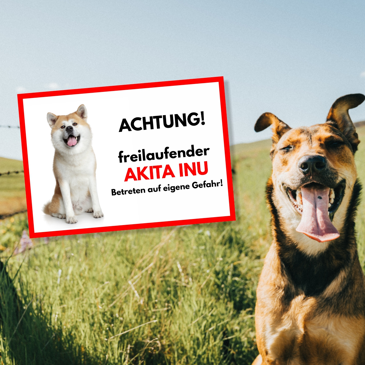 Akita Inu Freilaufender Hund Dog Schild Spruch Türschild Hundeschild Warnschild