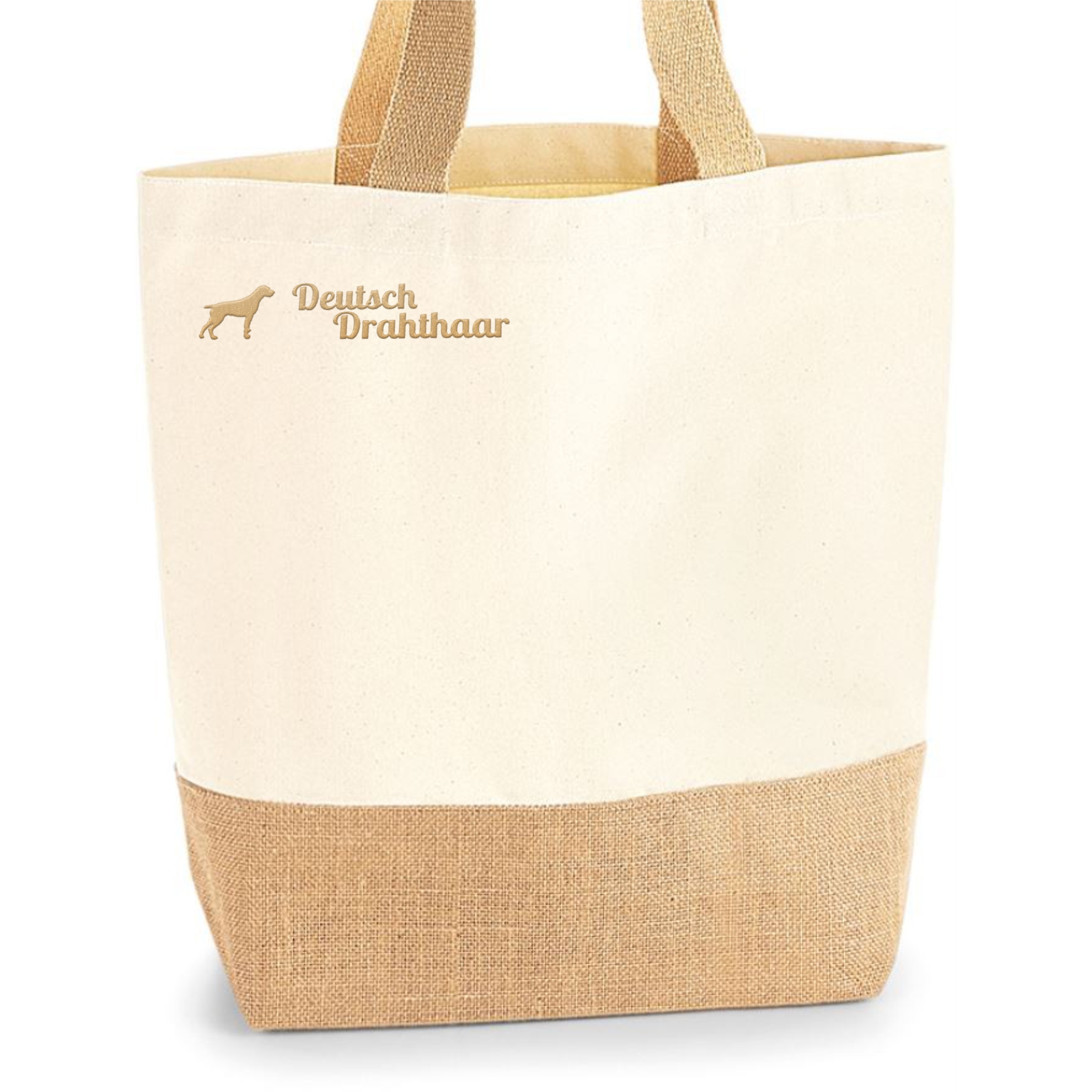 Deutsch Drahthaar Jute Shopper Einkaufstasche Hundemotiv Stickerei