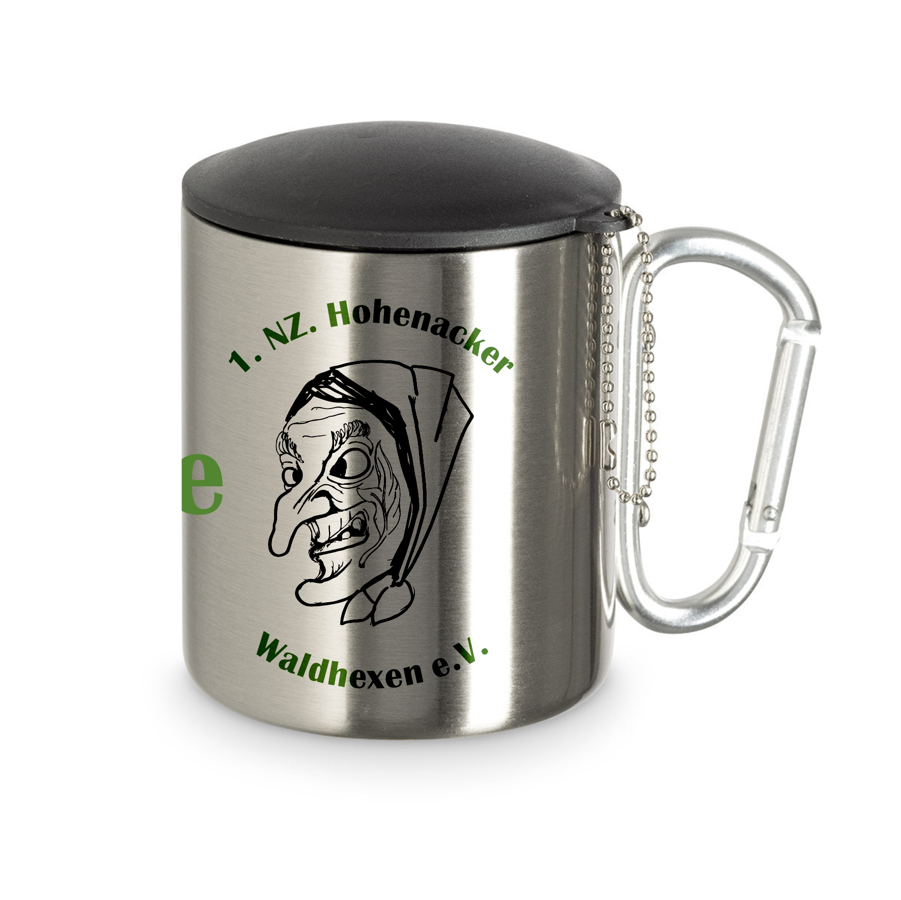 Narrenzunft Hohenacker Waldhexen - Edelstahltasse mit Karabinerhaken 220 ml Personalisiert Deckel