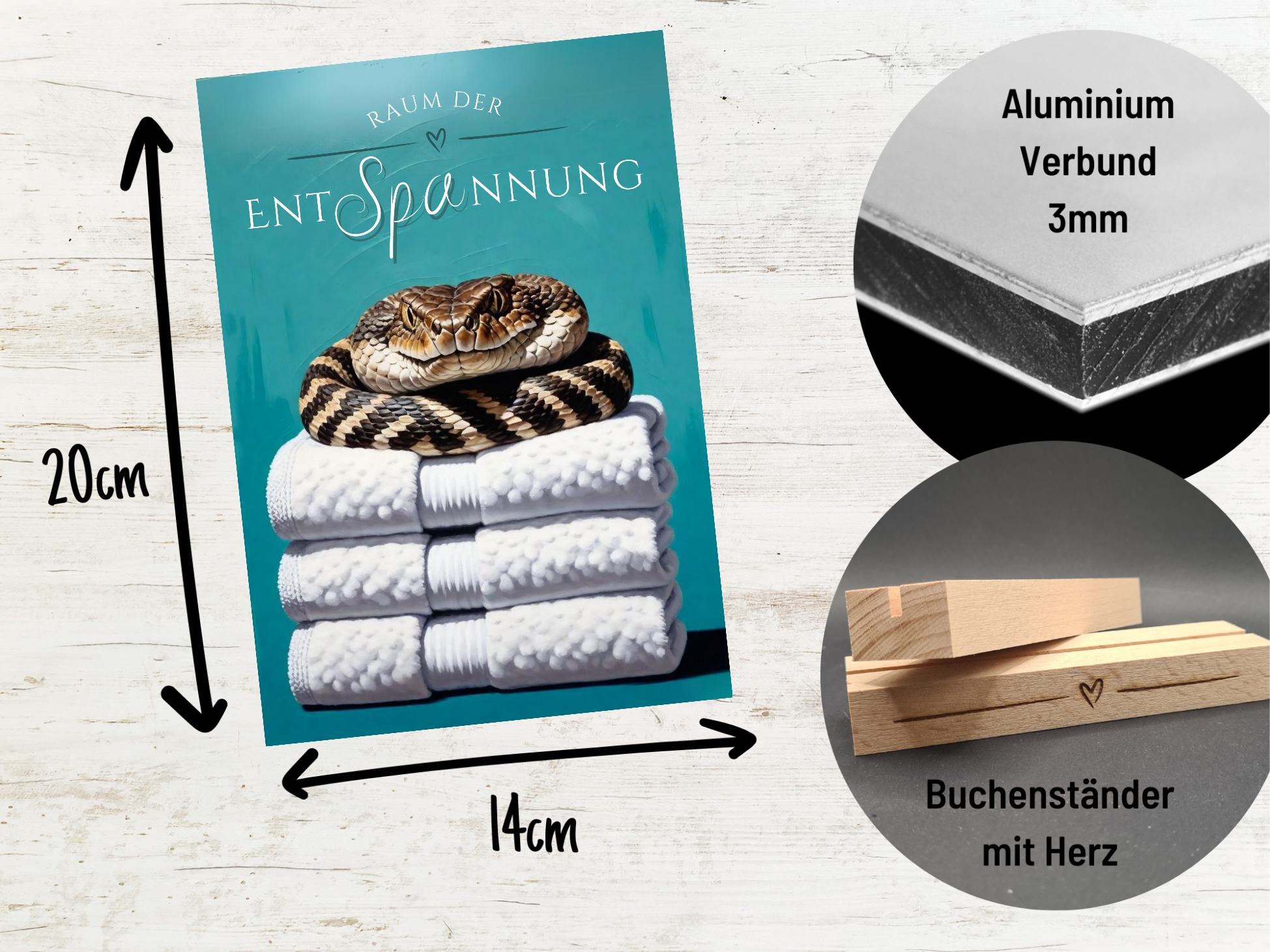Schlange Rattlesnake  Schild Wellness Handtuch Entspannung  Schild Spruch