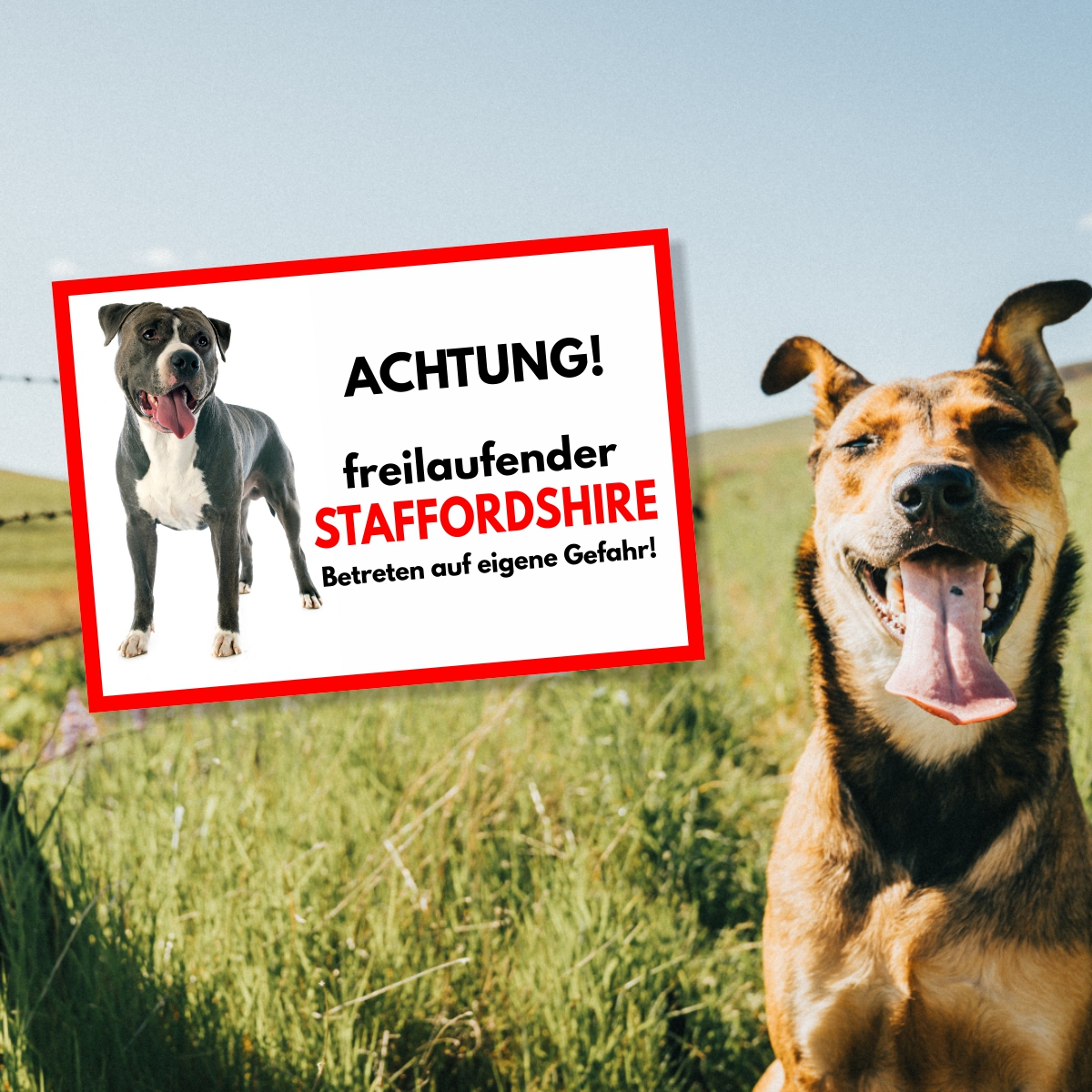 American Staffordshire Freilaufender Hund Dog Schild Spruch Türschild Hundeschild Warnschild