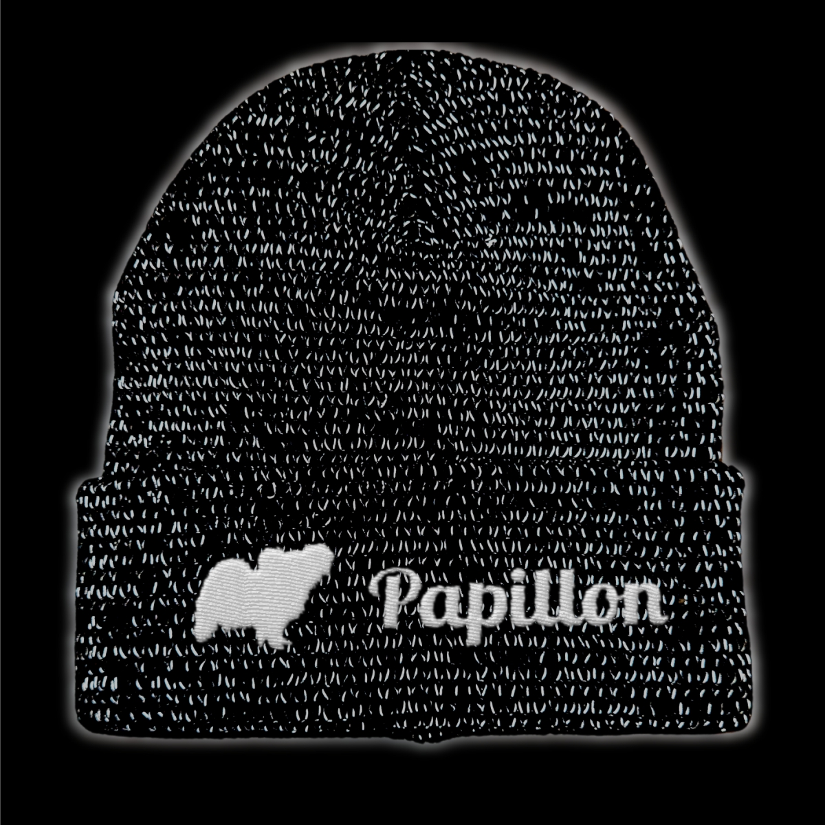 Papillon reflektierende Mütze Stickerei Hund Winter Strickmütze reflex Beanie warm