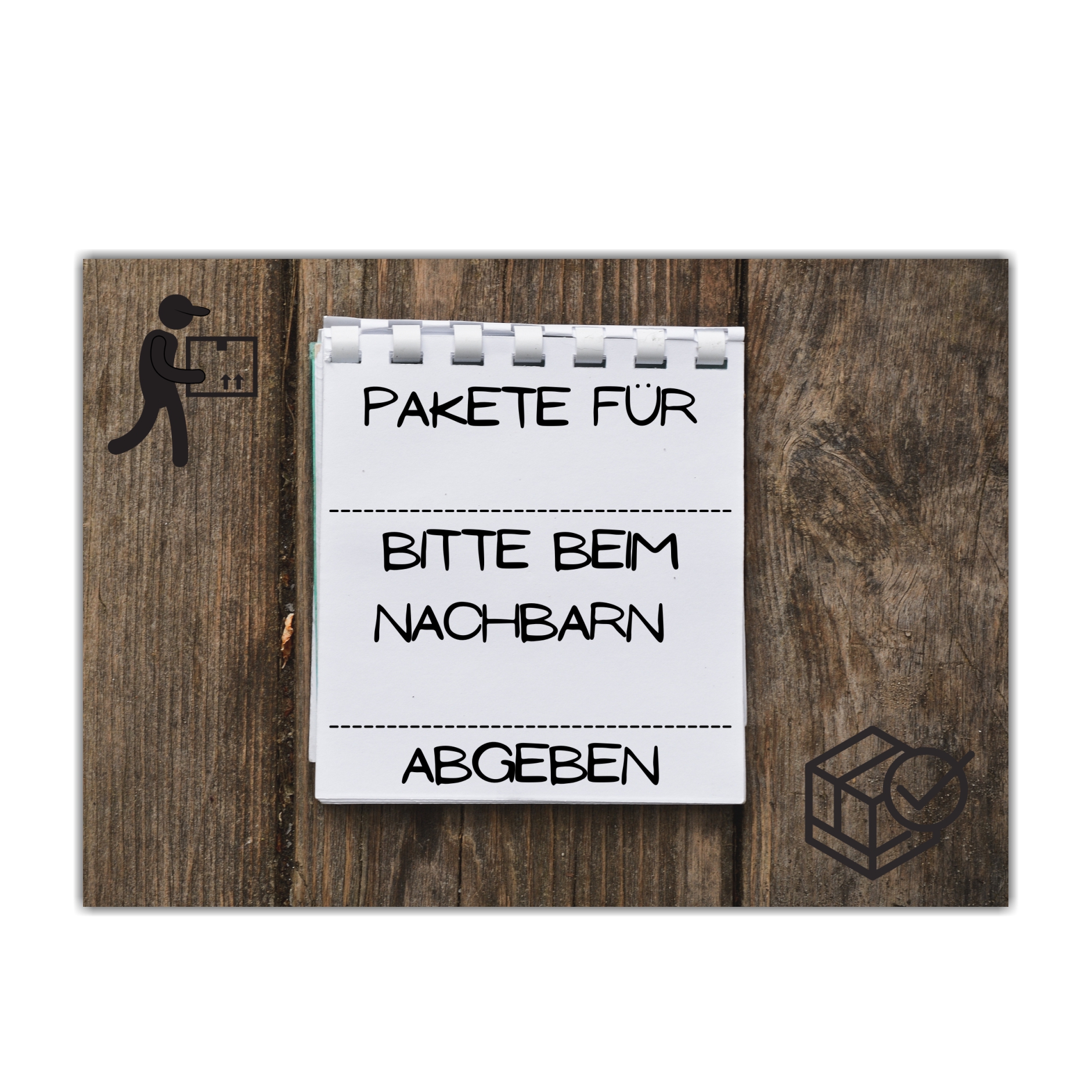 Pakete bitte beim Nachbarn .......... abgeben Schild  Notiz Design Versand - Abstellgenehmigung - Ablageort - GarageSpruch Türschild Warnschild Metallschild