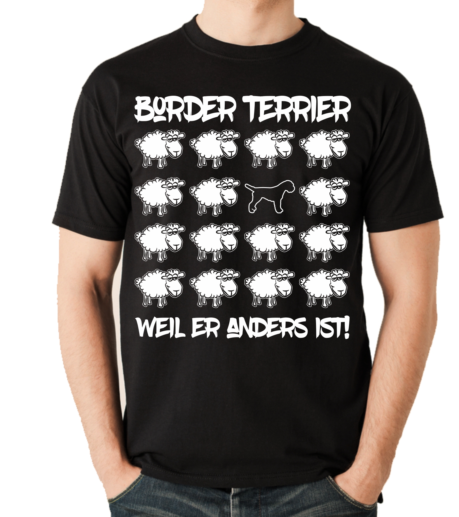 BORDER TERRIER UNISEX T-SHIRT BLACK SHEEP by SIVIWONDER