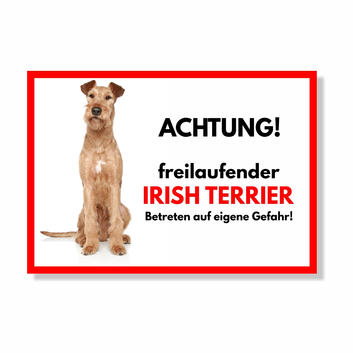 Irish Terrier Freilaufender Hund Dog Schild Spruch Türschild Hundeschild Warnschild