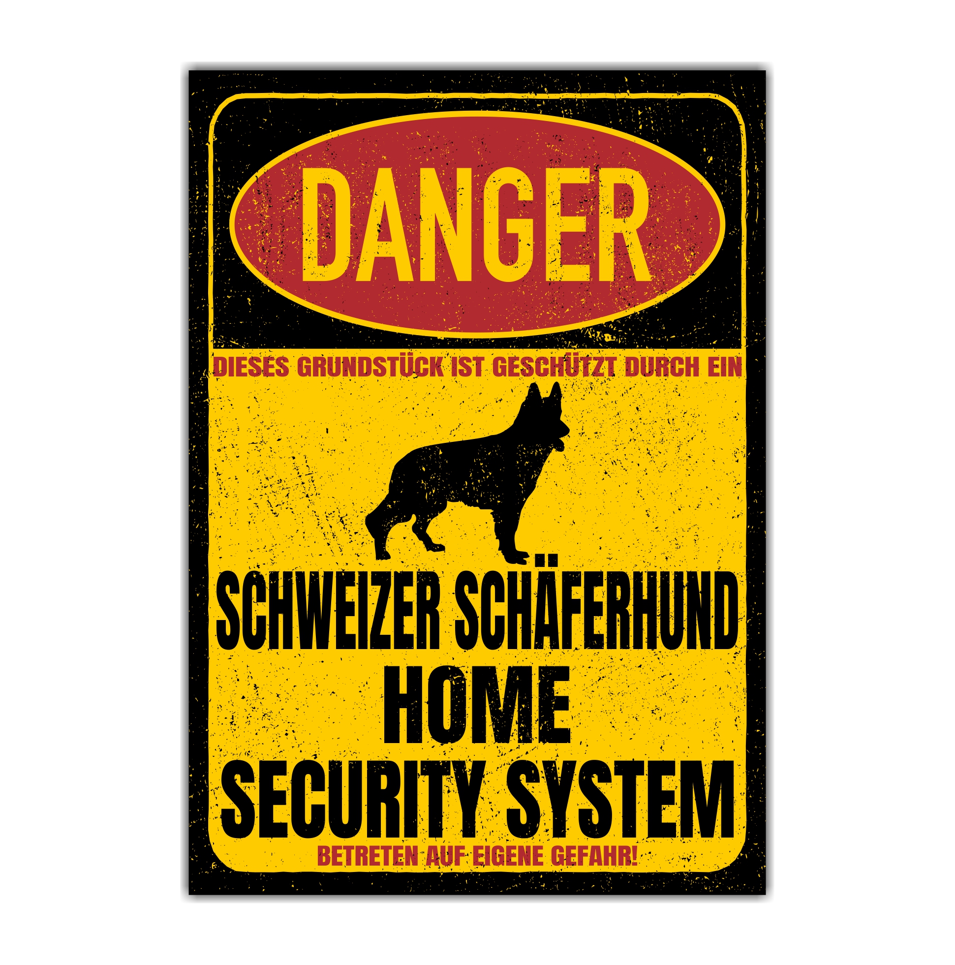 Schweizer Schäferhund  Türschild Danger Security System Warnschild Hund Schilder Hundeschild
