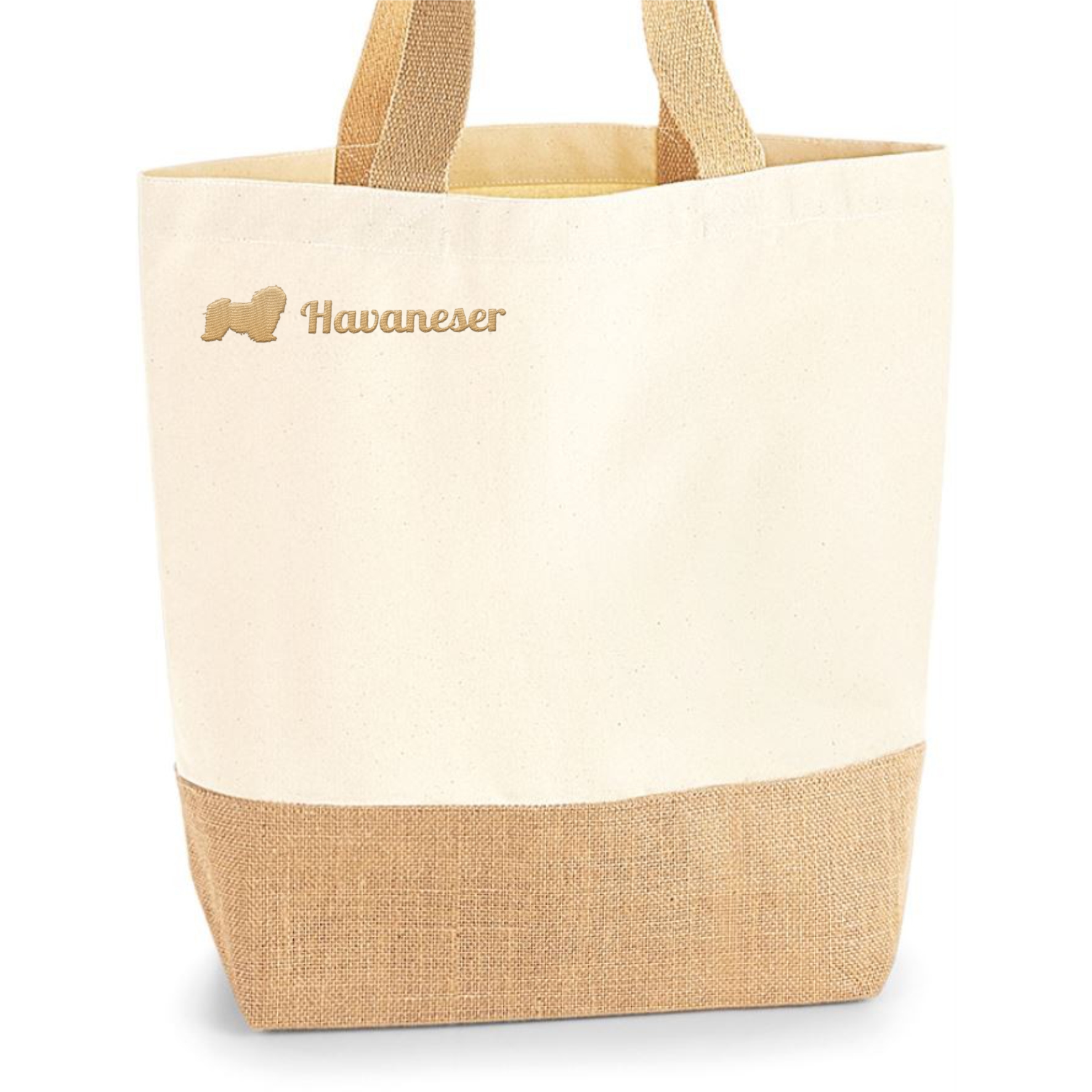 Havaneser Jute Shopper Einkaufstasche Hundemotiv Stickerei