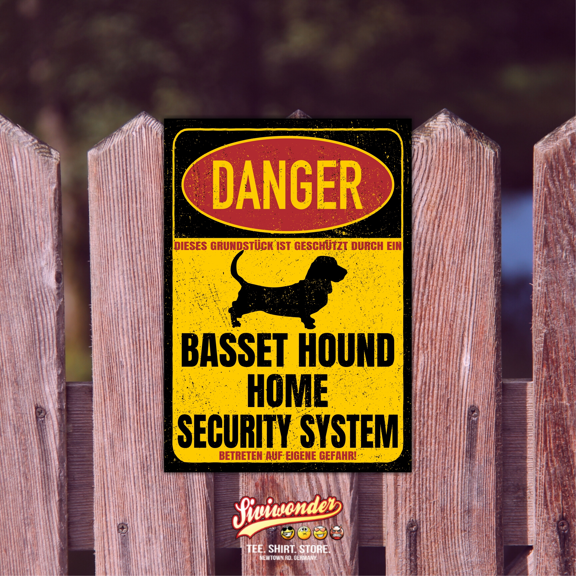 Basset Hound Hush Puppy Dog Türschild Danger Security System Warnschild Hund Schilder Hundeschild happy Design by Siviwonder