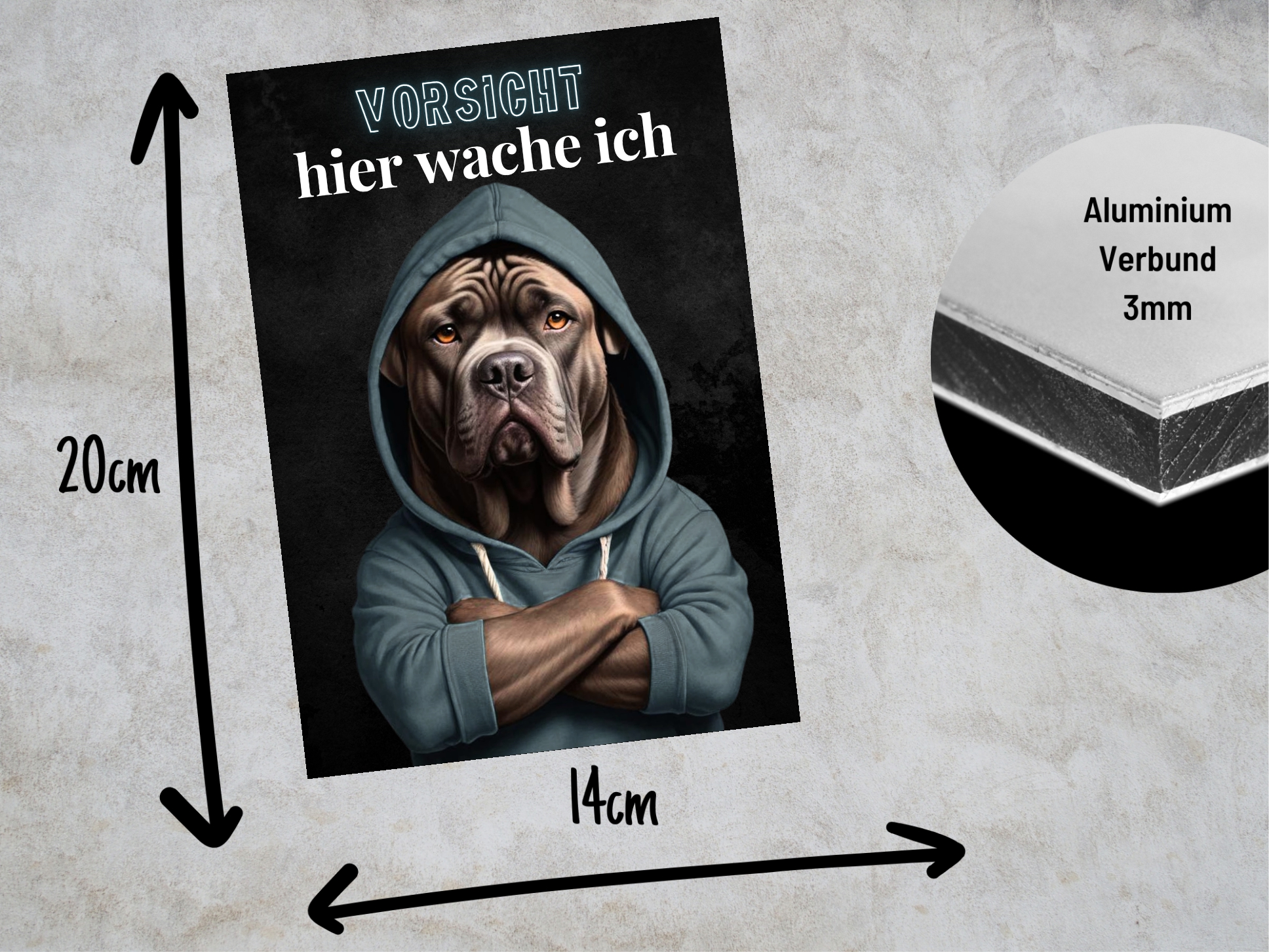 Hundeschild Schild Vorsicht Cane Corso Dog Spruch Türschild Warnschild Hund hier wache ich