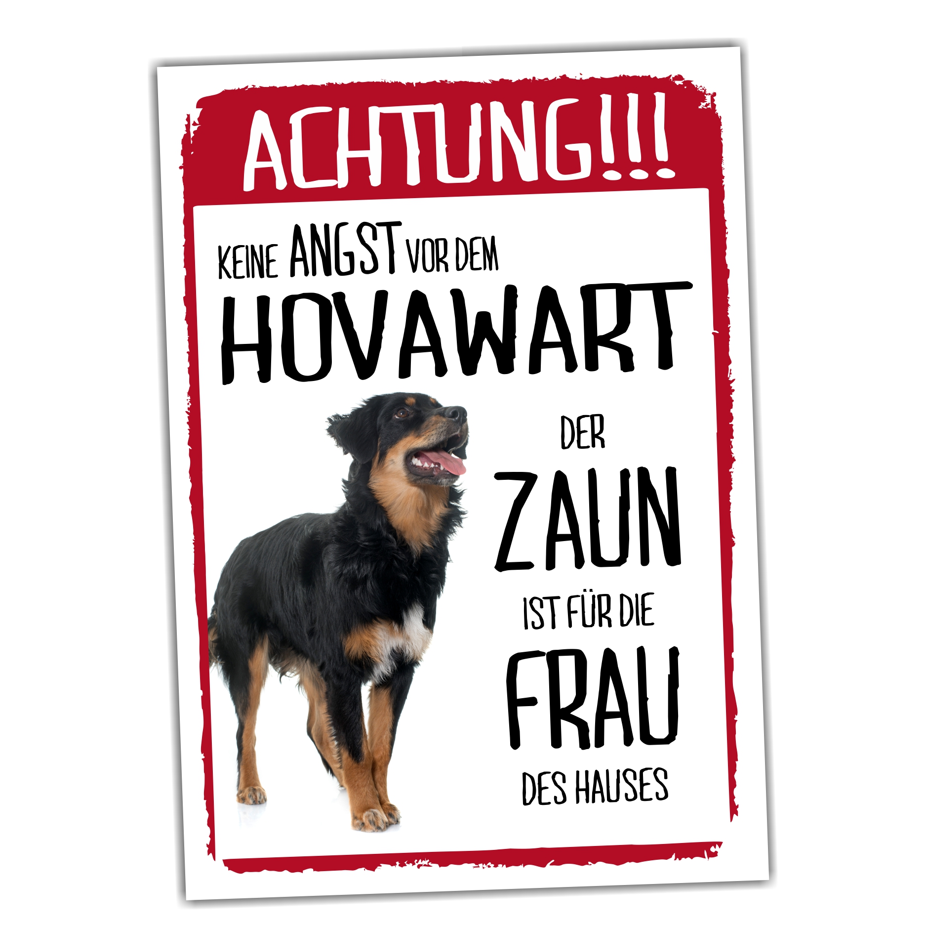 Hovawart Dog Schild Achtung Zaun Frau Spruch Türschild Hundeschild Warnschild Fun