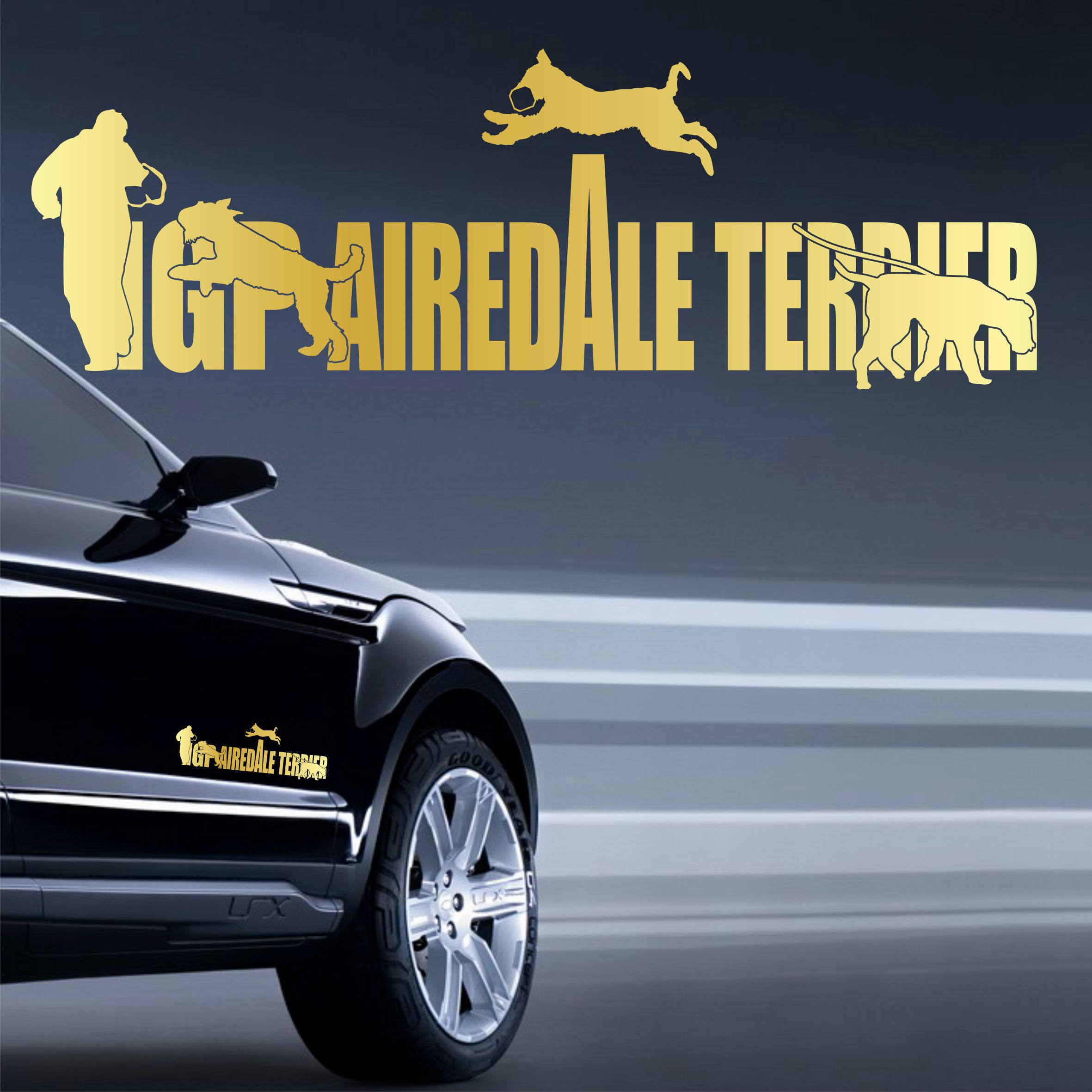 AIREDALE TERRIER AUTOAUFKLEBER IGP Schrift by SIVIWONDER IPO