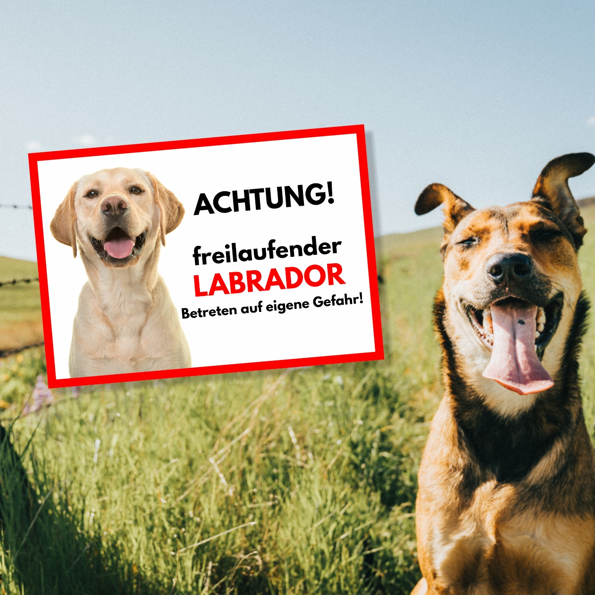 Labrador Freilaufender Hund Dog Schild Spruch Türschild Hundeschild Warnschild