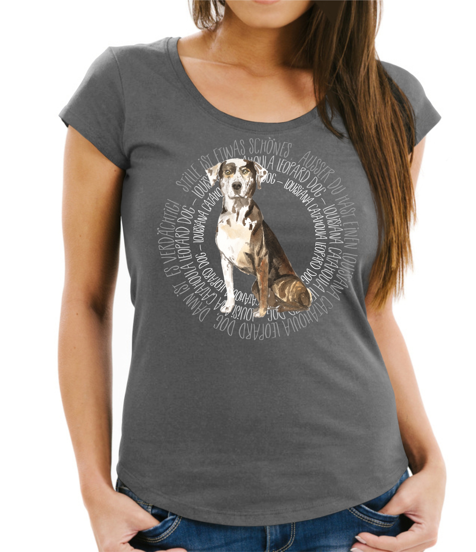 LOUISIANA CATAHOULA LEOPARD DOG DAMEN T-SHIRT CIRCLE Watercolor by SIVIWONDER