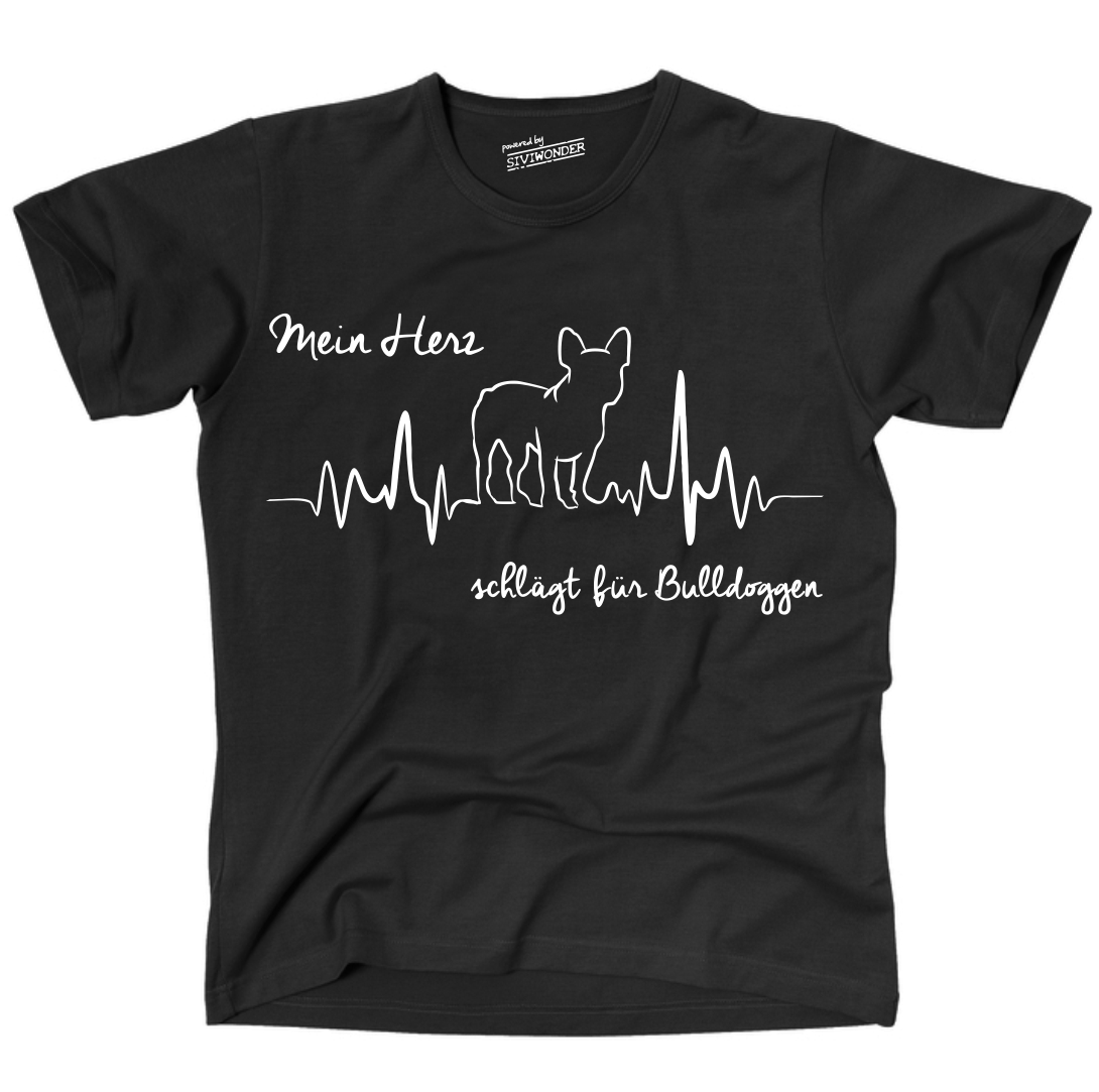 FRANZÖSISCHE BULLDOGGE Frenchie UNISEX T-SHIRT Hund Hundemotiv Herz Herzschlag