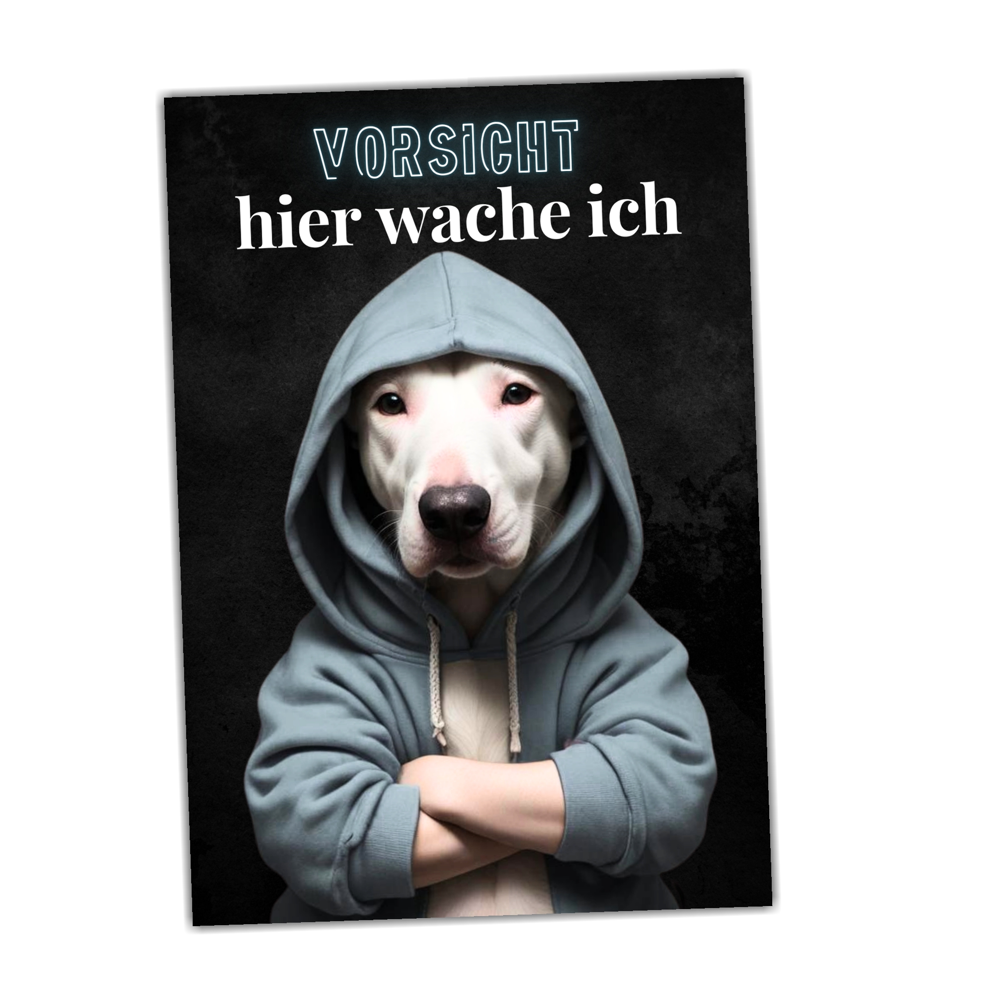 Hundeschild Schild Vorsicht Bullterrier Dog Spruch Türschild Warnschild Hund hier wache ich