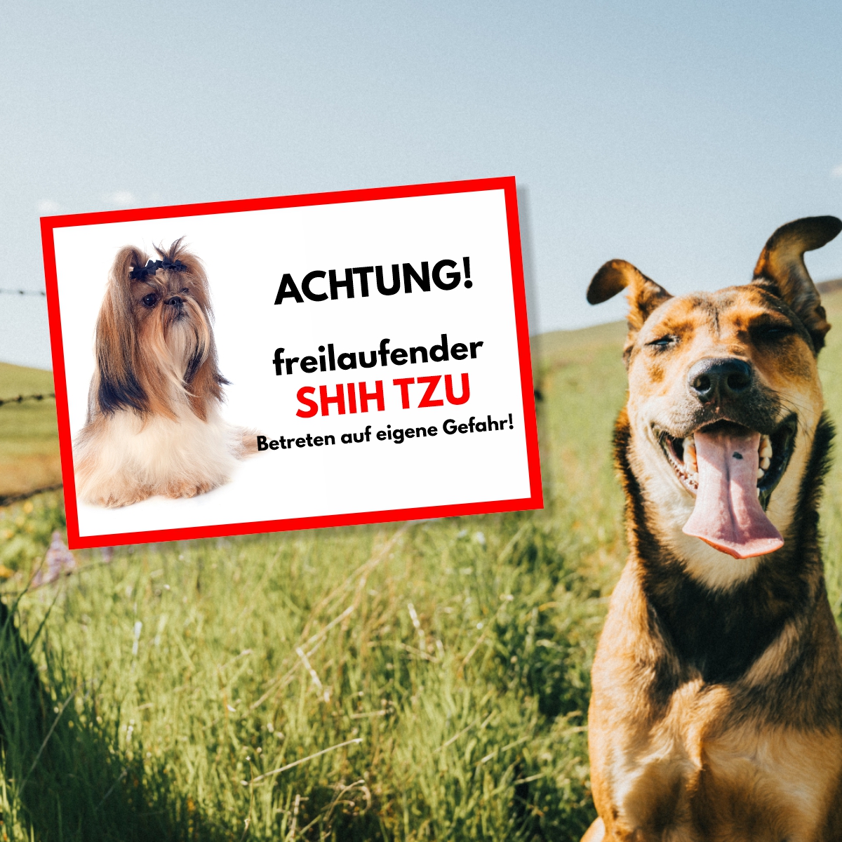 Shih Tzu Freilaufender Hund Dog Schild Spruch Türschild Hundeschild Warnschild