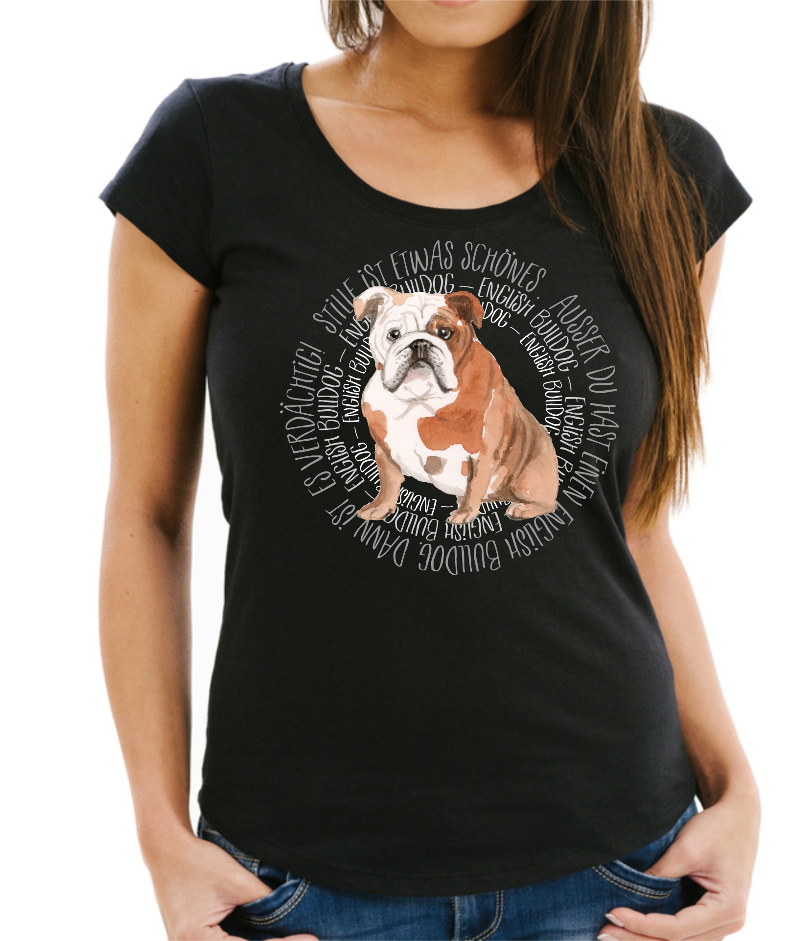 ENGLISCHE BULLDOGGE DAMEN T-SHIRT CIRCLE Watercolor by SIVIWONDER