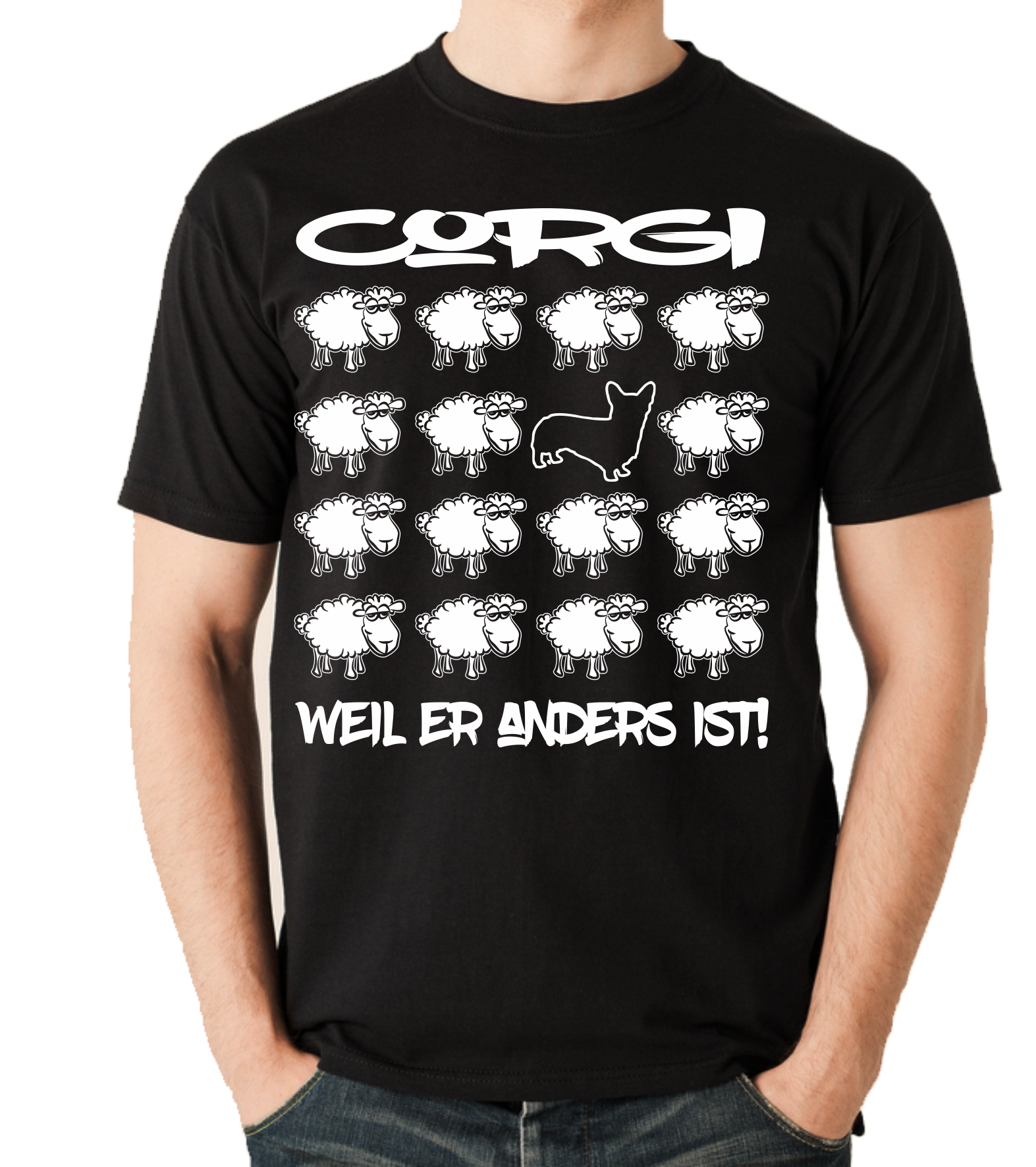 CORGI UNISEX T-SHIRT BLACK SHEEP by SIVIWONDER