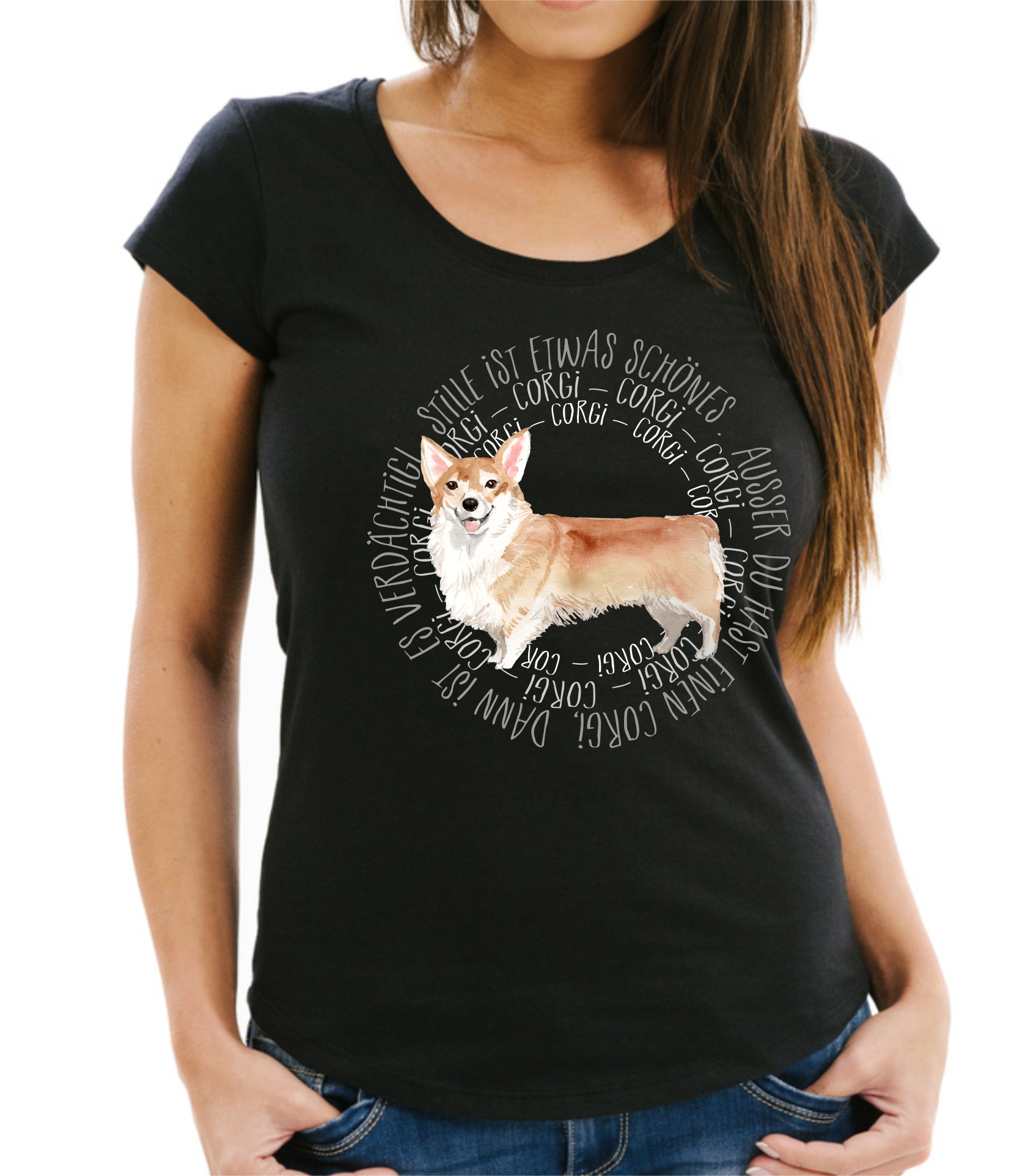 CORGI DAMEN T-SHIRT CIRCLE Watercolor by SIVIWONDER