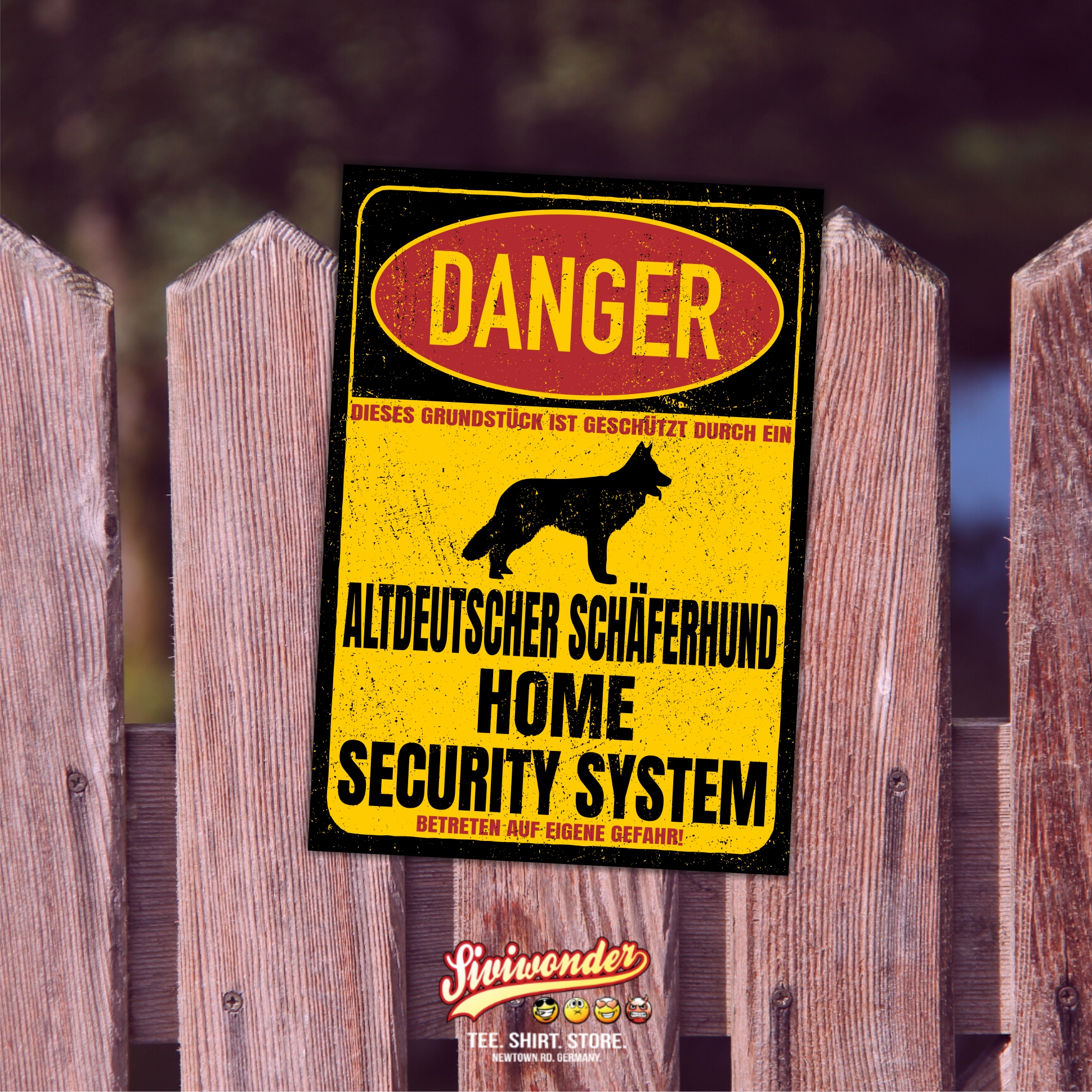 Altdeutscher Schäferhund Schäfer Deutscher  Dog Türschild Danger Security System Warnschild Hund Schilder Hundeschild happy Design by Siviwonder