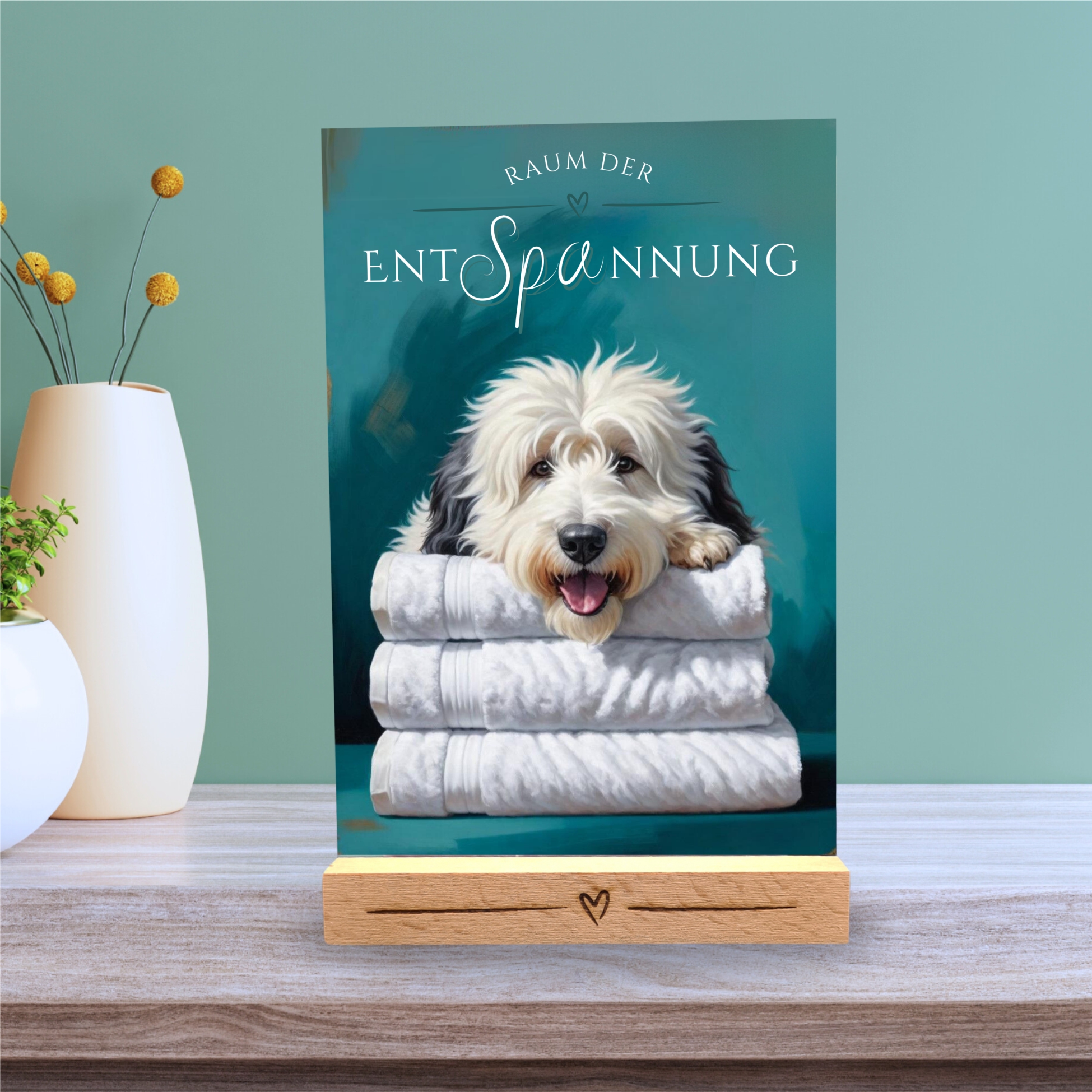 Hundeschild Deko Badezimmer Wellness Bobtail  Schild Spruch