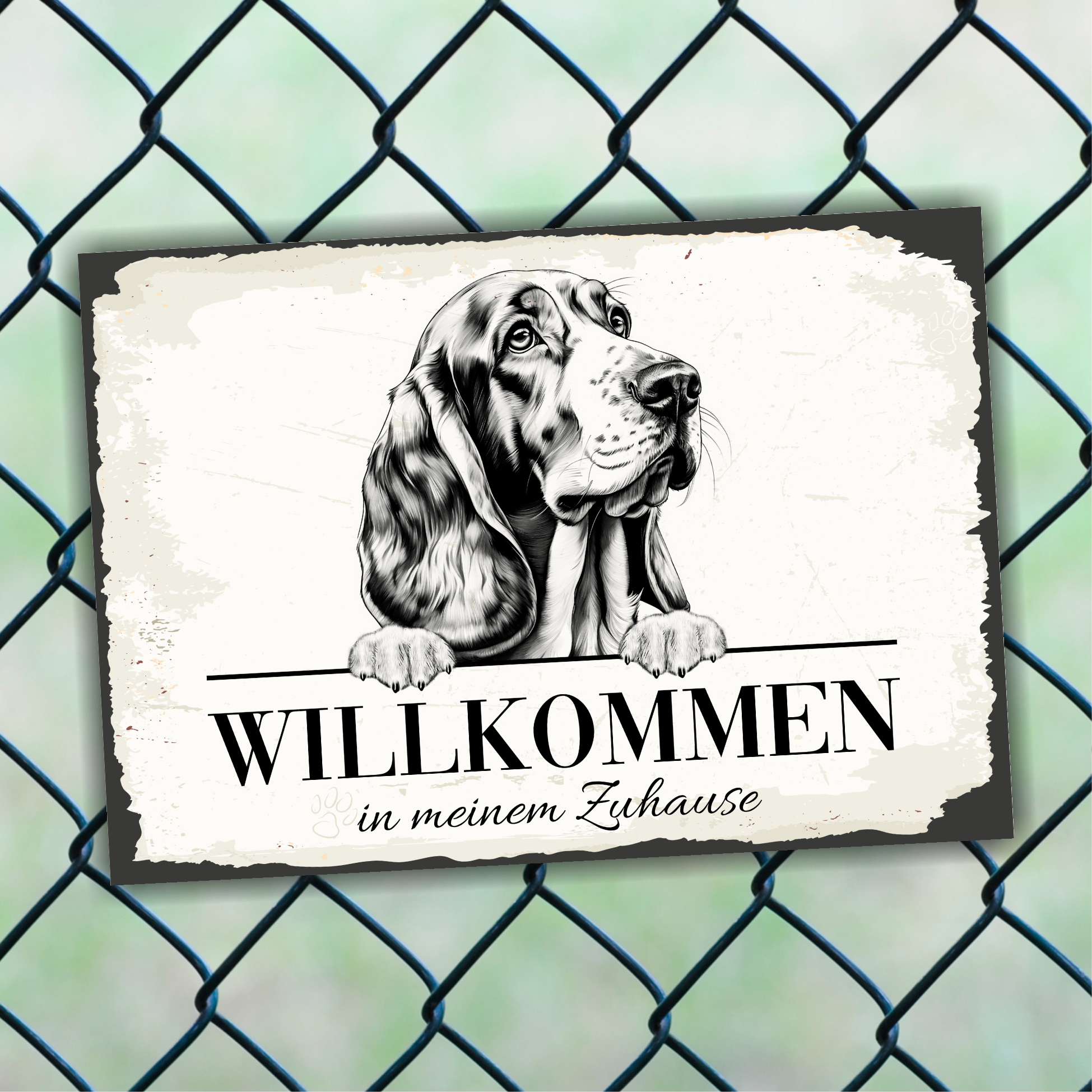 Hundeschild Willkommen Zuhause Basset Hound  Schild Achtung Zaun Frau Spruch Türschild Hundeschild Warnschild  Design by Siviwonder