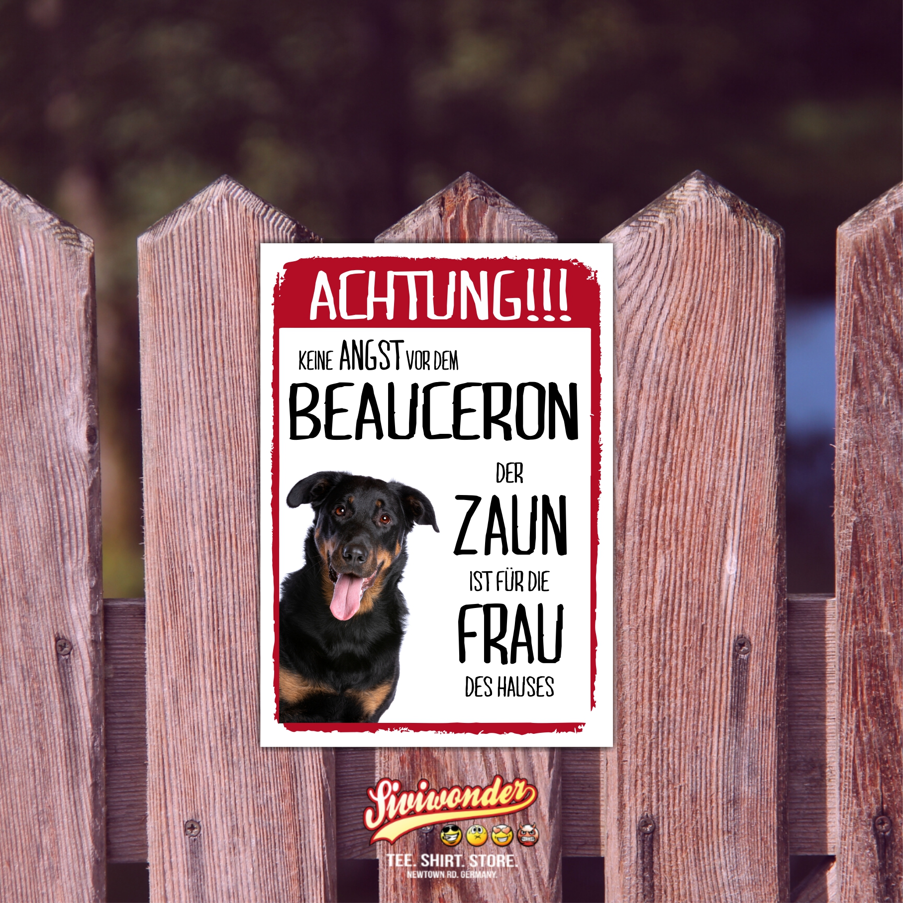Beauceron Schild Achtung Zaun Frau Spruch Türschild Hundeschild Warnschild Fun