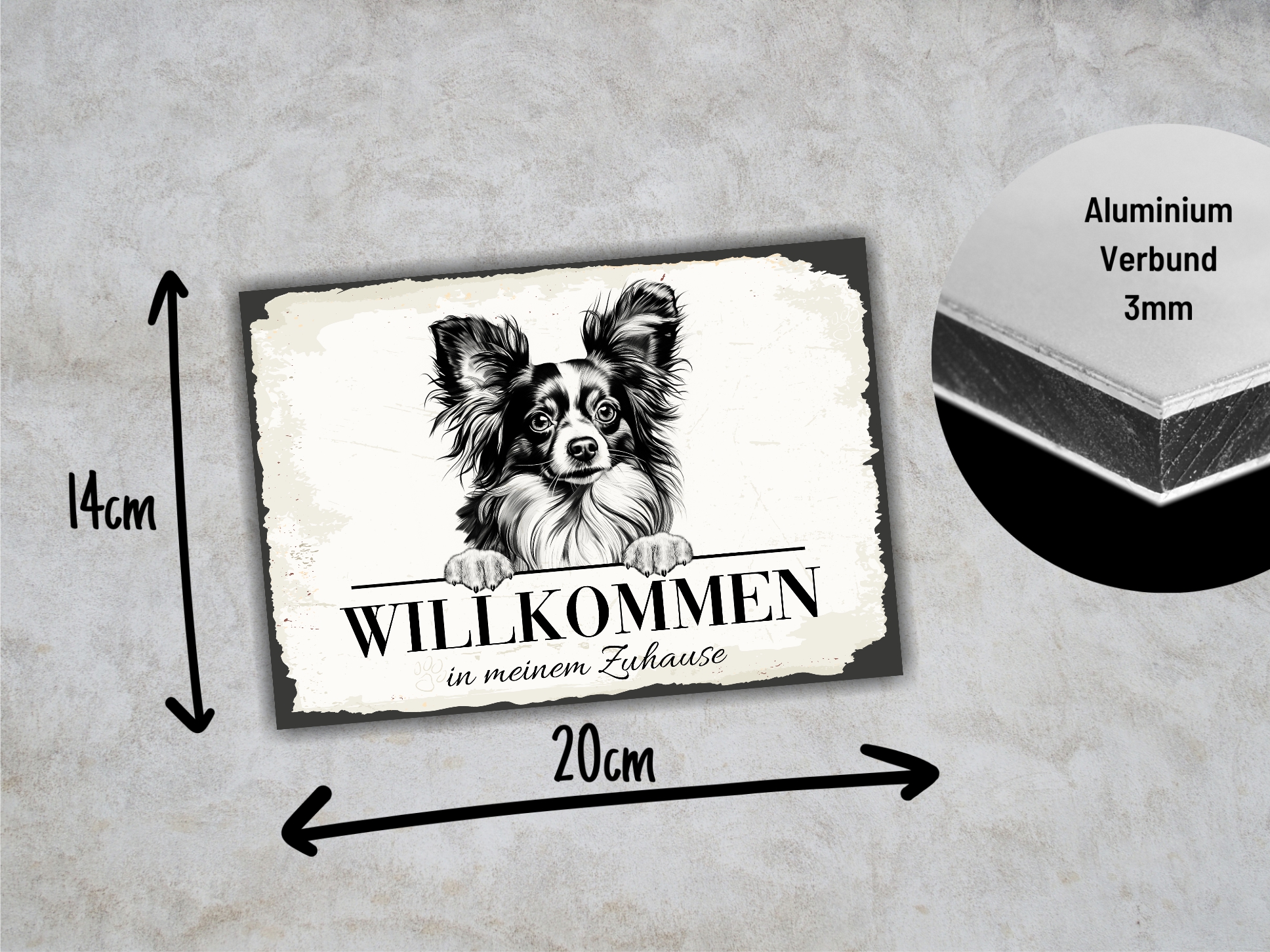Hundeschild Willkommen Zuhause Papillon Zwergspaniel  Schild Achtung Spruch