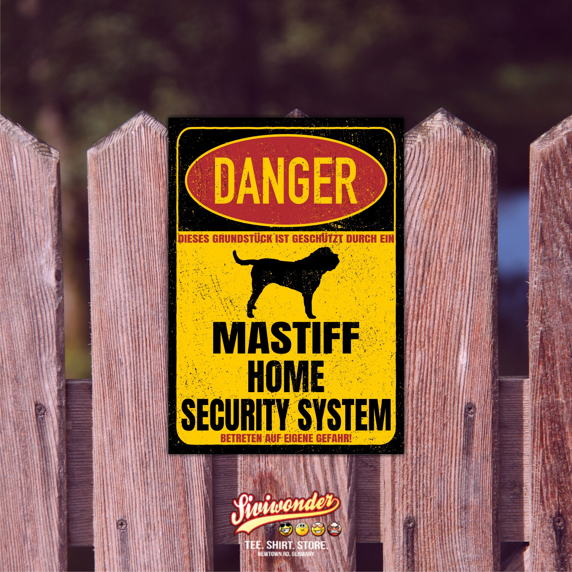 Mastiff Türschild Danger Security System Warnschild Hund Schilder Hundeschild