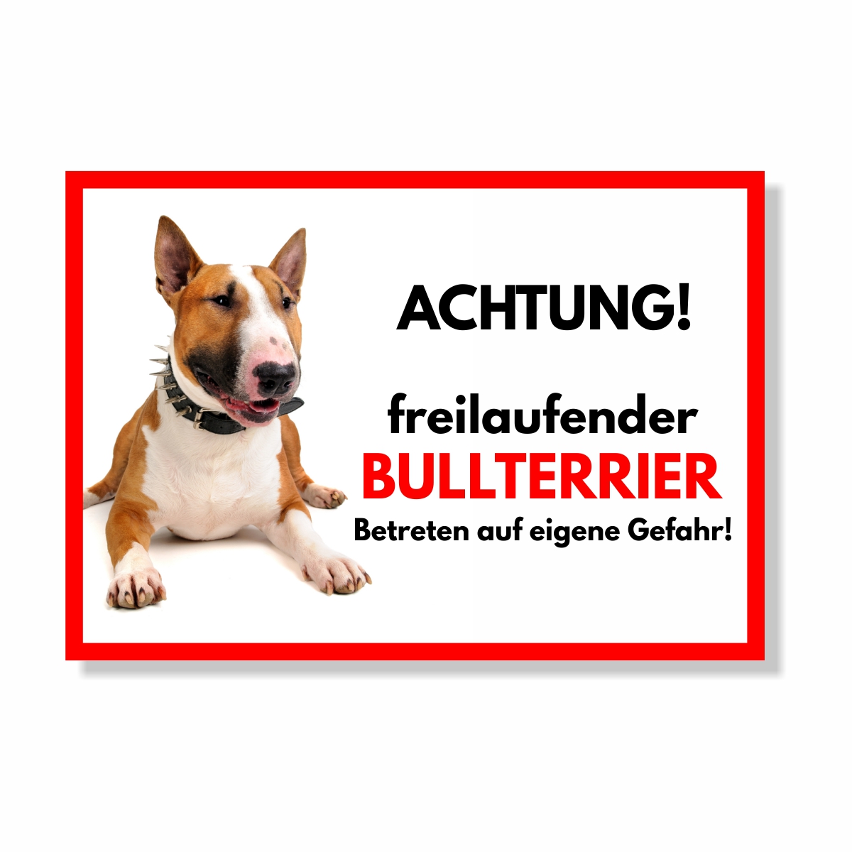 Bullterrier Freilaufender Hund Dog Schild Spruch Türschild Hundeschild Warnschild