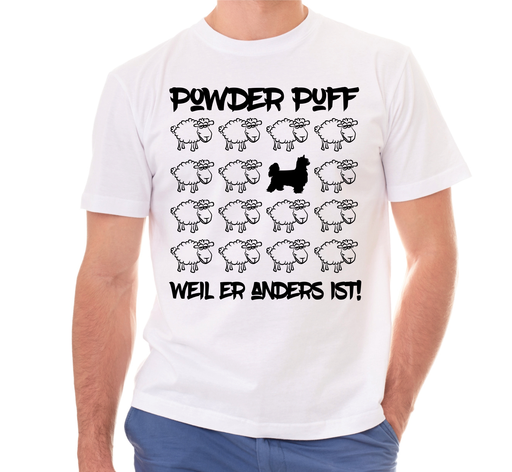 POWDER PUFF UNISEX T-SHIRT BLACK SHEEP by SIVIWONDER