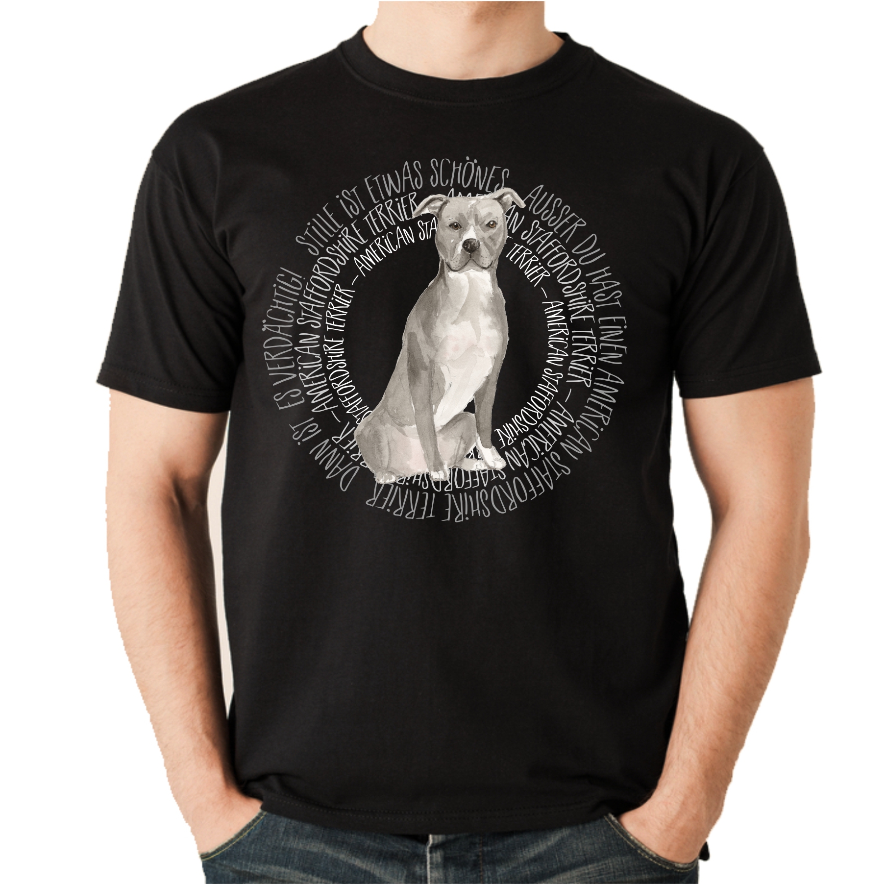 AMERCIAN STAFFORDSHIRE TERRIER UNISEX T-SHIRT CIRCLE Watercolor by SIVIWONDER