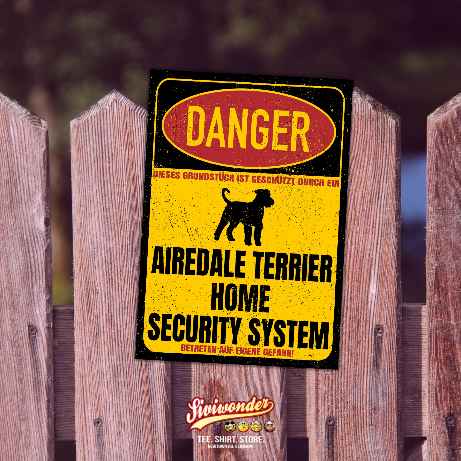 Airedale Terrier Dog Türschild Danger Security System Warnschild Hund Schilder Hundeschild happy Design by Siviwonder