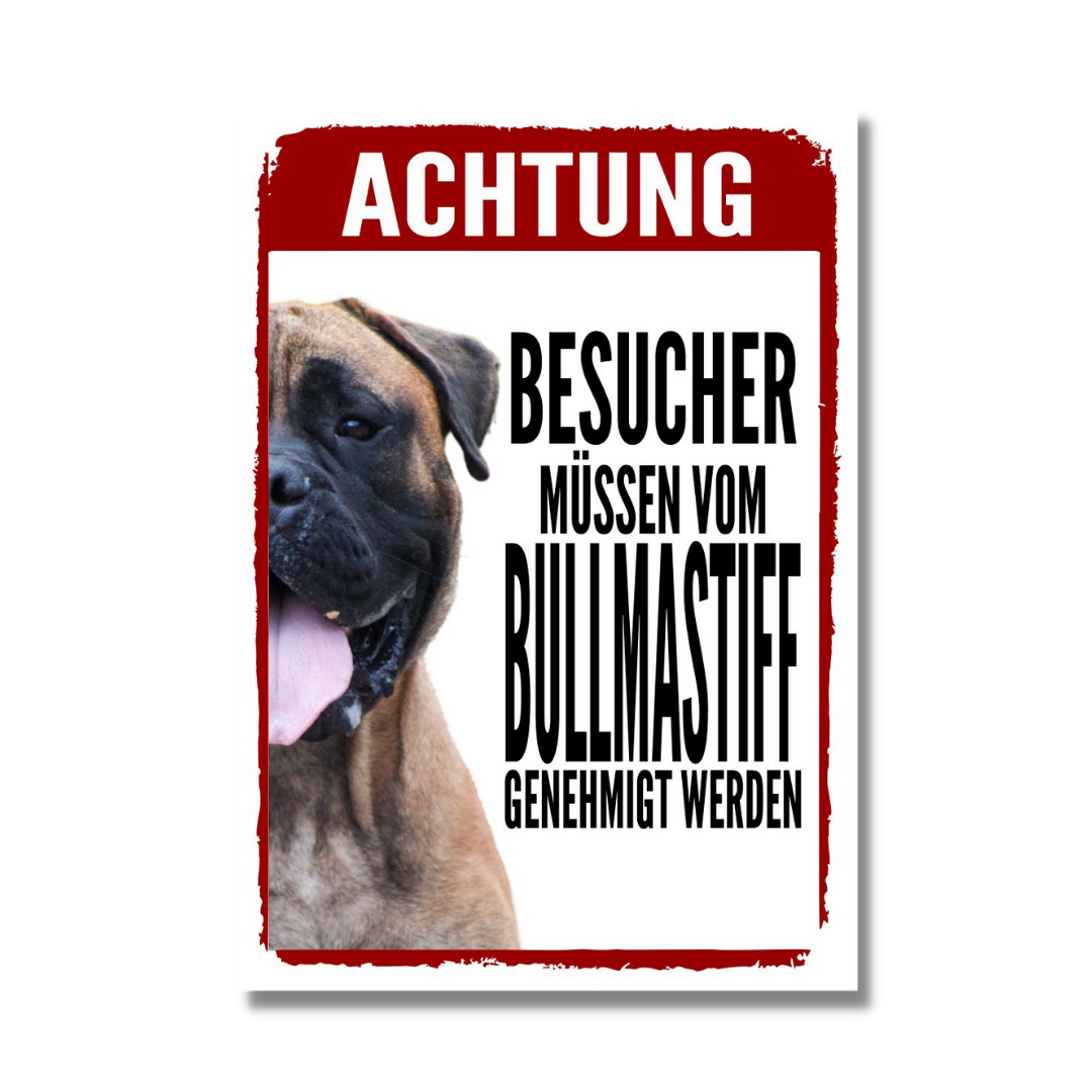Bullmastiff Genehmigung Dog Schild Spruch Türschild Hundeschild Warnschild