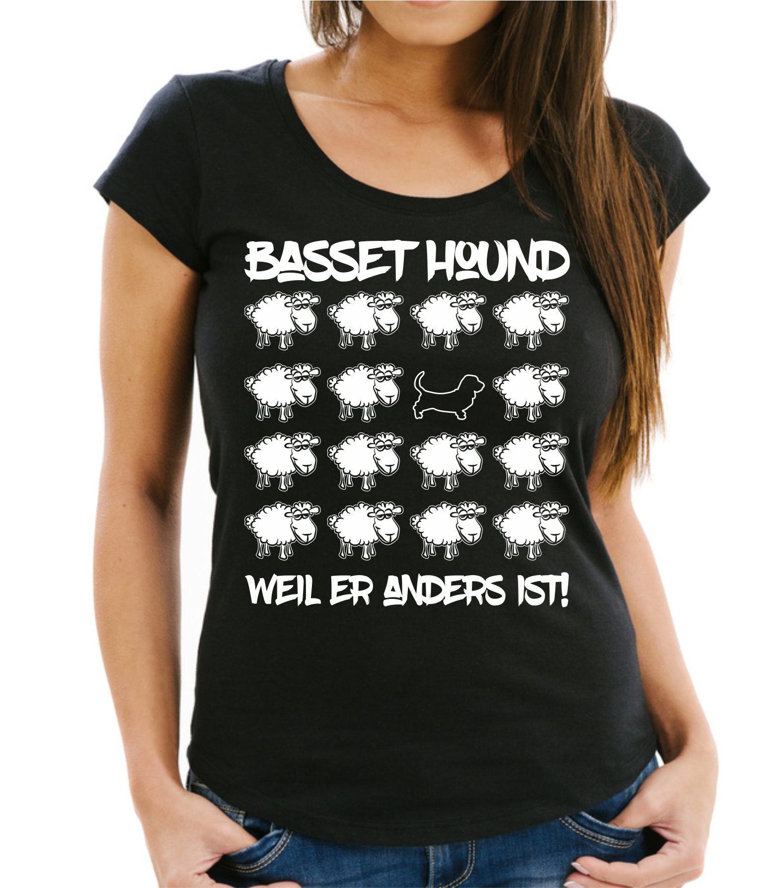 BASSET HOUND DAMEN T-SHIRT BLACK SHEEP by SIVIWONDER