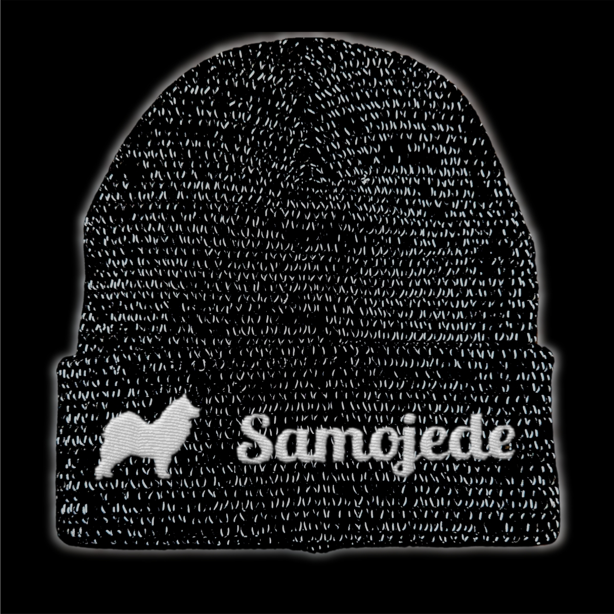 Samojede reflektierende Mütze Stickerei Hund Winter Strickmütze reflex Beanie warm kalt