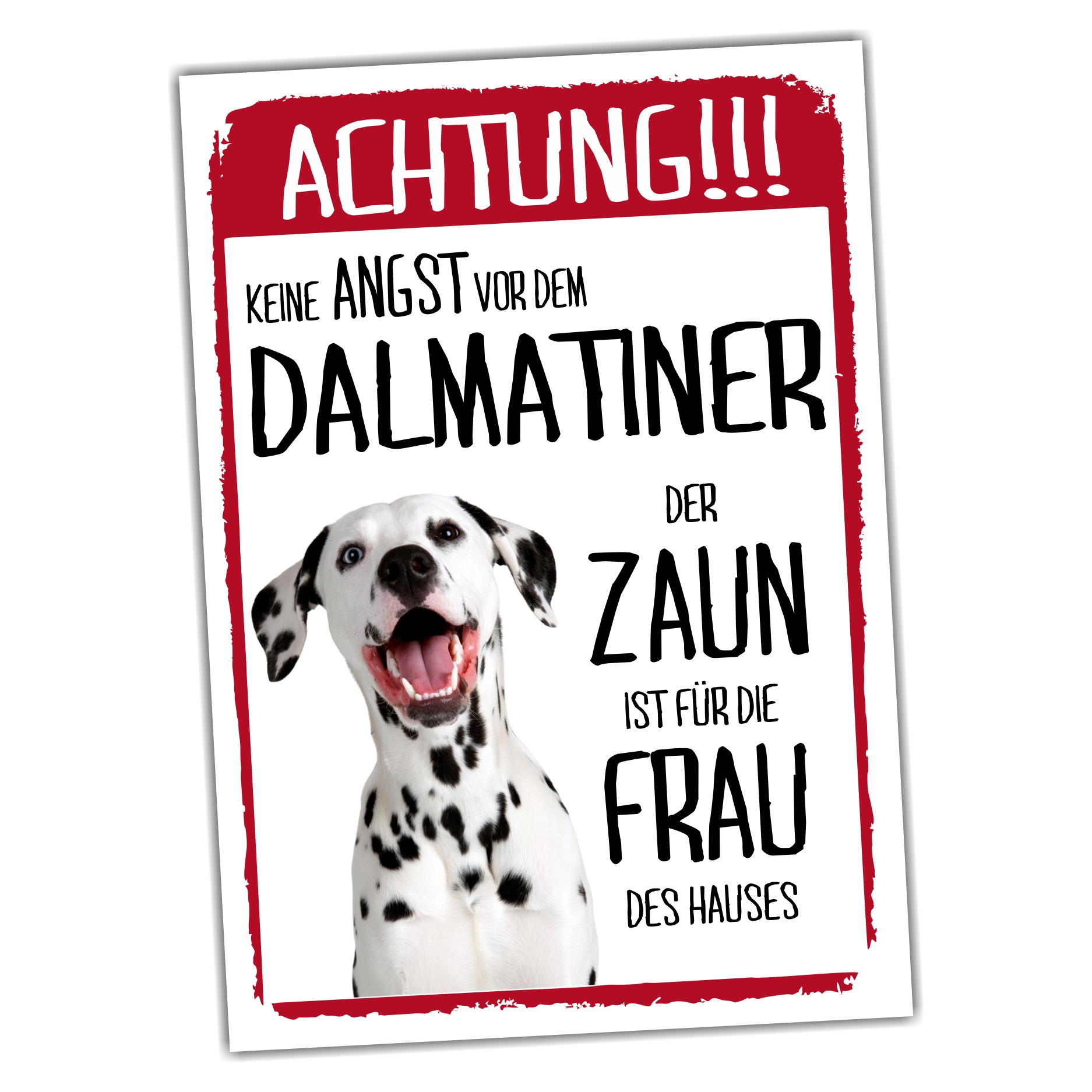 Dalmatiner Dog Schild Achtung Zaun Frau Spruch Türschild Hundeschild Warnschild Fun