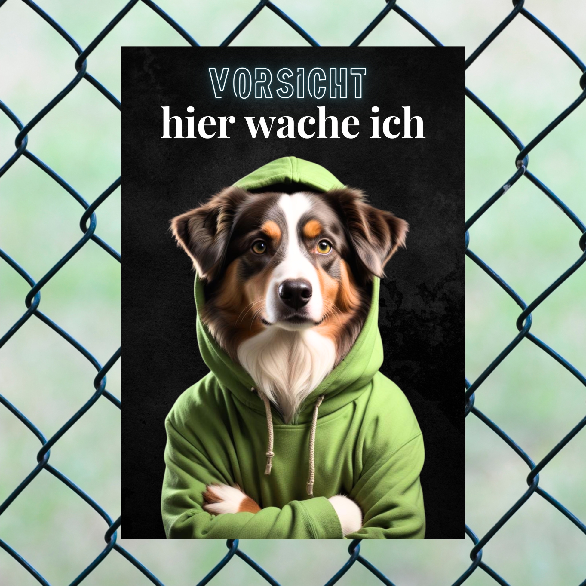 Hundeschild Schild Vorsicht Australian Shepherd Dog Spruch Türschild Warnschild Hund hier wache ich