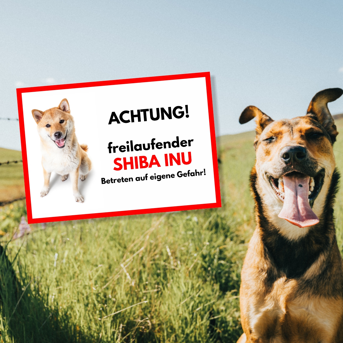 Shiba Inu Freilaufender Hund Dog Schild Spruch Türschild Hundeschild Warnschild