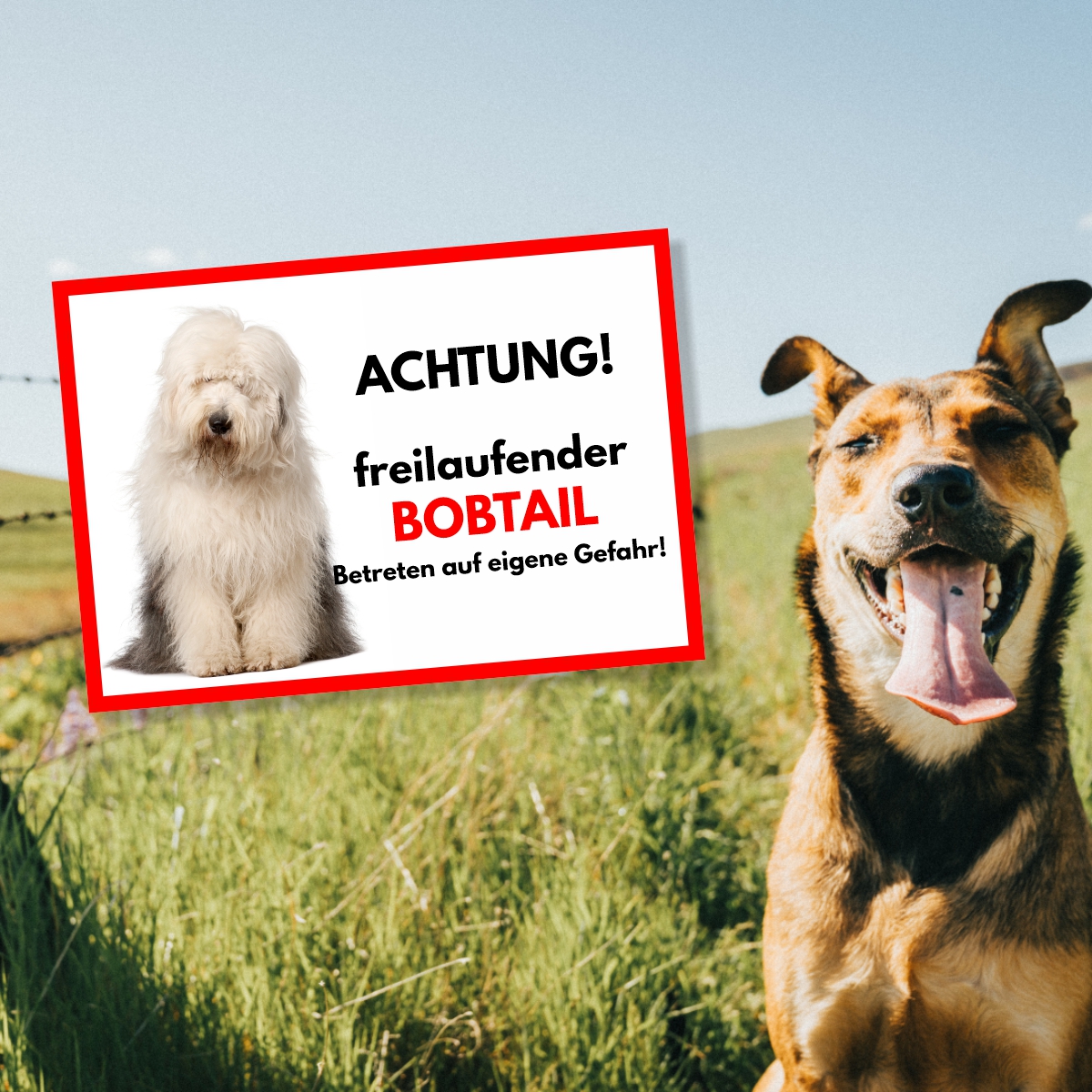 Bobtail Freilaufender Hund Dog Schild Spruch Türschild Hundeschild Warnschild