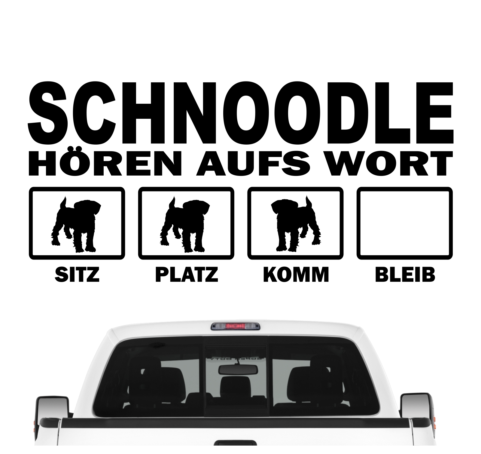 Schnoodle Schnudel Schnauzer Pudel Mix Mischling Hört aufs Wort Hunde Aufkleber Sticker Autoaufkleber Wandtattoo Tattoo