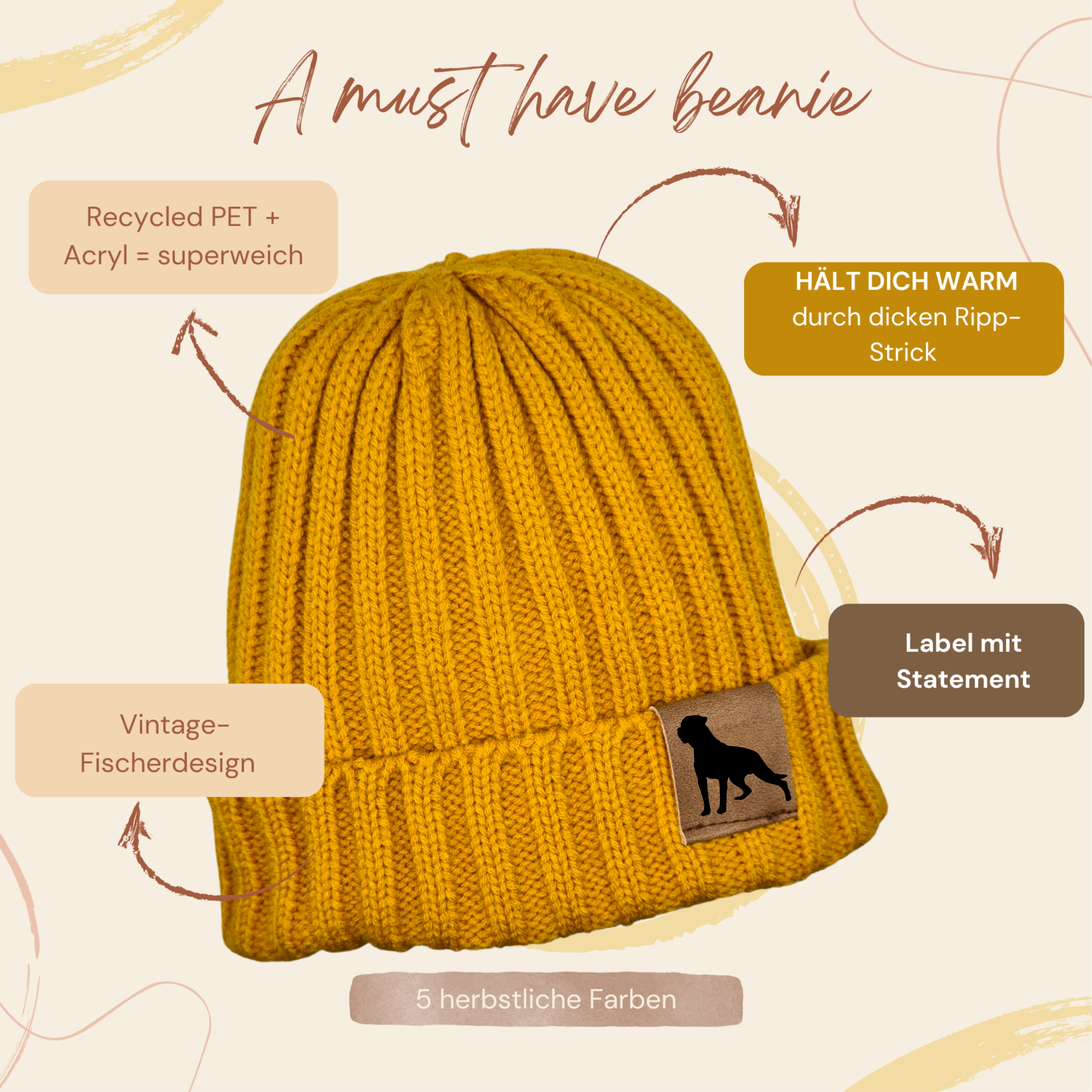 Strickmütze "Rottweiler Rottie"  Beanie Mütze Urban Witzig Spruch Warm Winter Herbst Farben