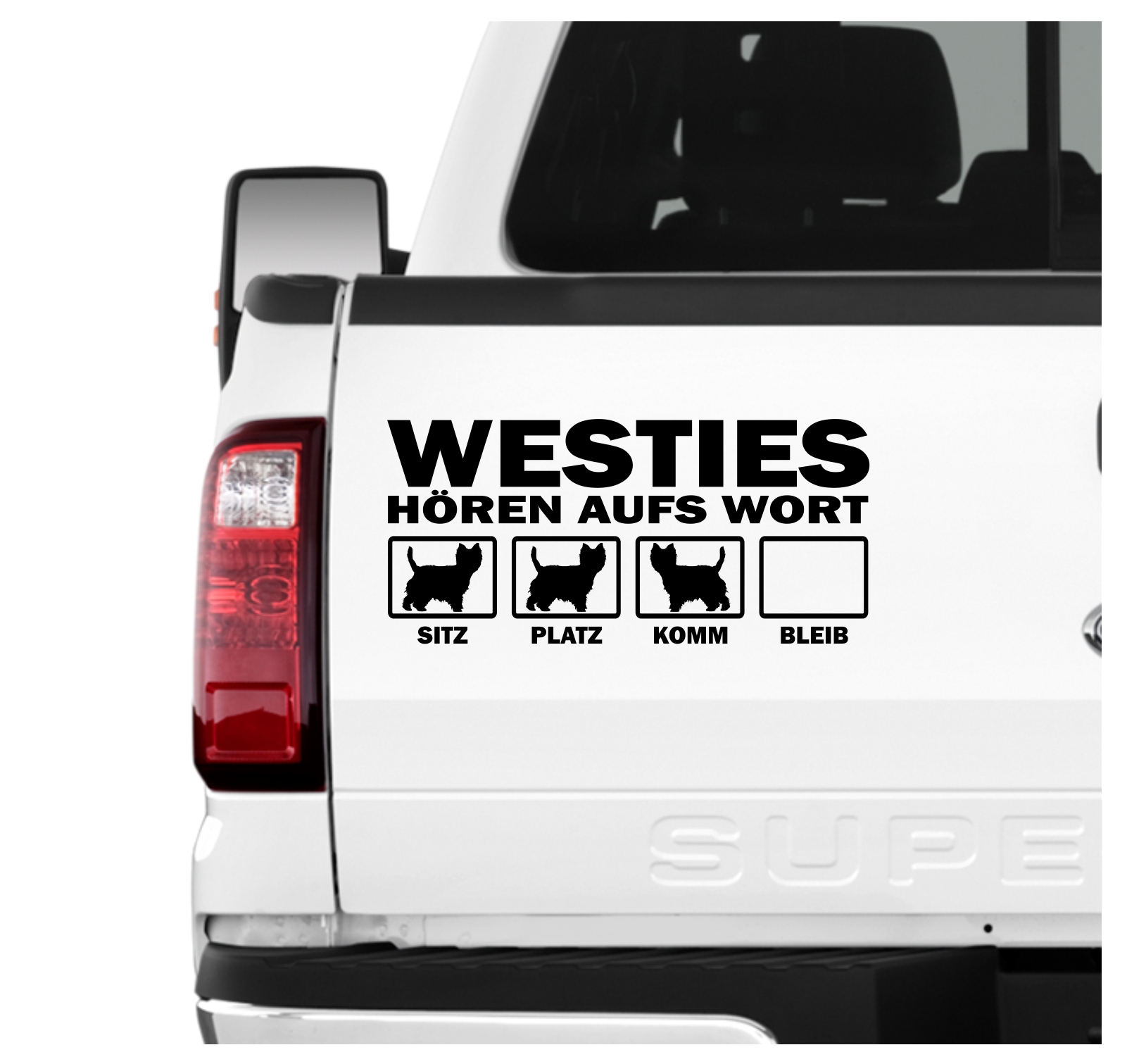 Westie West Highland White Terrier Roseneath Westy Hört aufs Wort Hunde Aufkleber Sticker Autoaufkleber Wandtattoo Tattoo