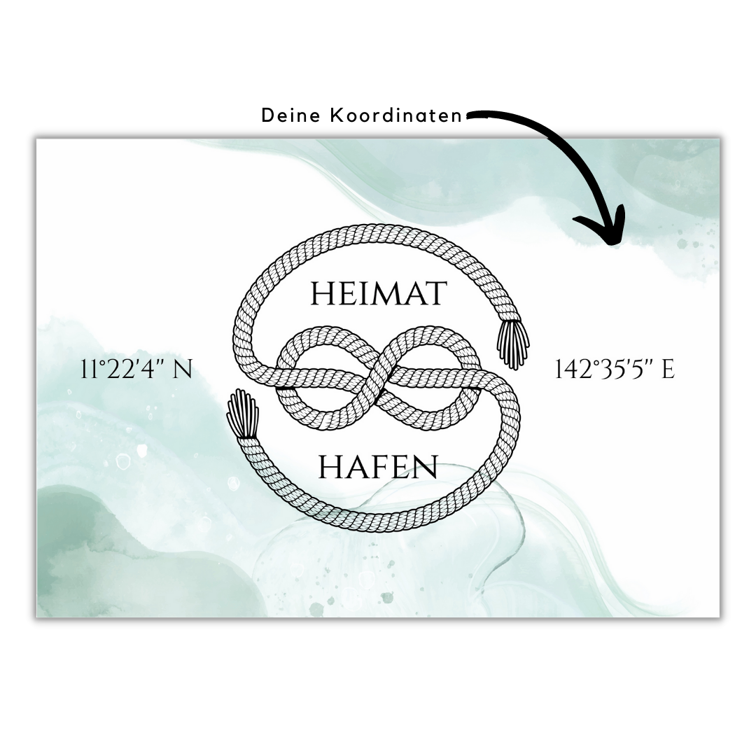 Personalisiertes Schild "HEIMAT HAFEN" mit Wunsch Koordinaten Geschenk Ankerplatz Dekoration