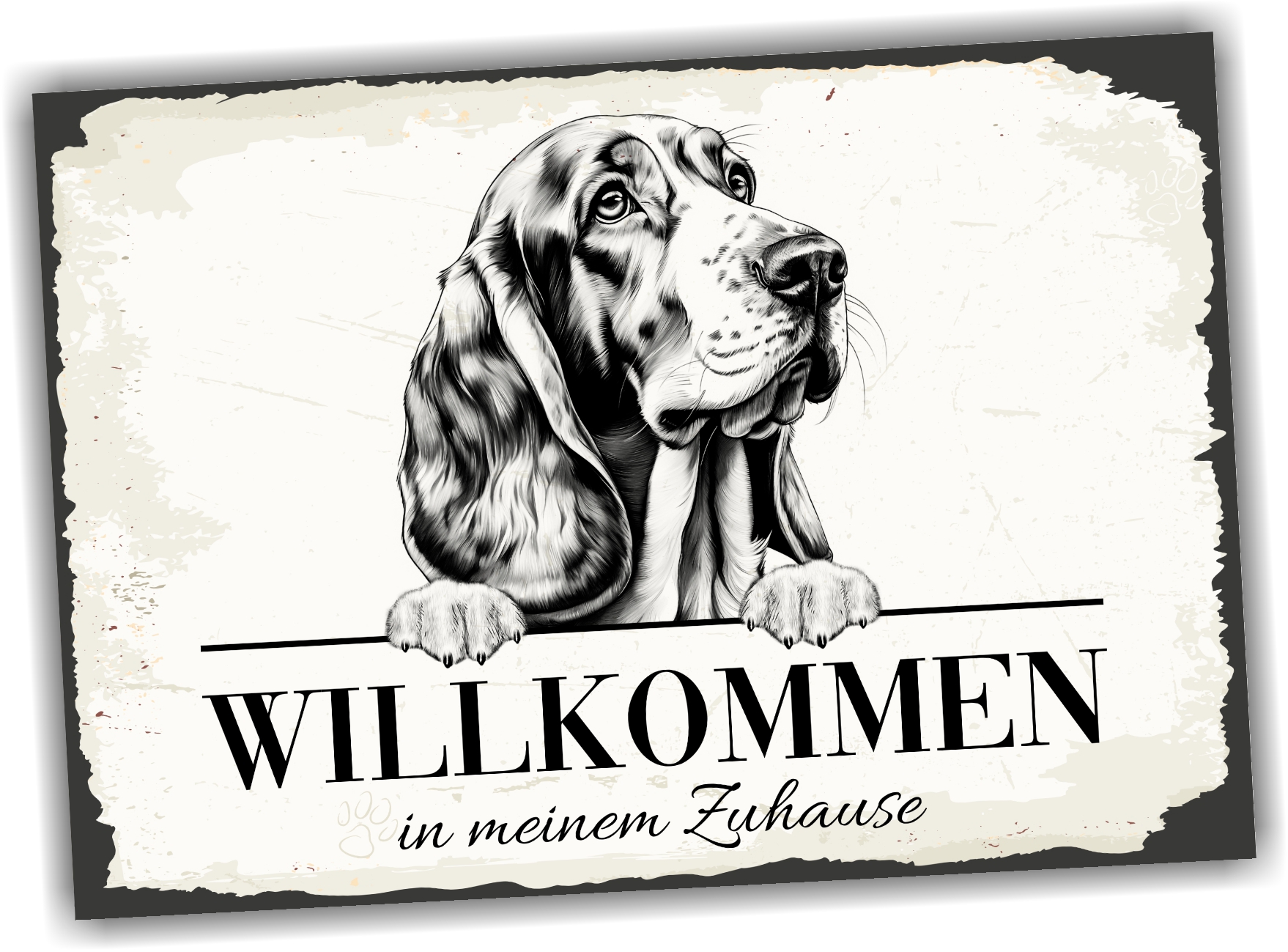 Hundeschild Willkommen Zuhause Basset Hound  Schild Achtung Zaun Frau Spruch Türschild Hundeschild Warnschild  Design by Siviwonder
