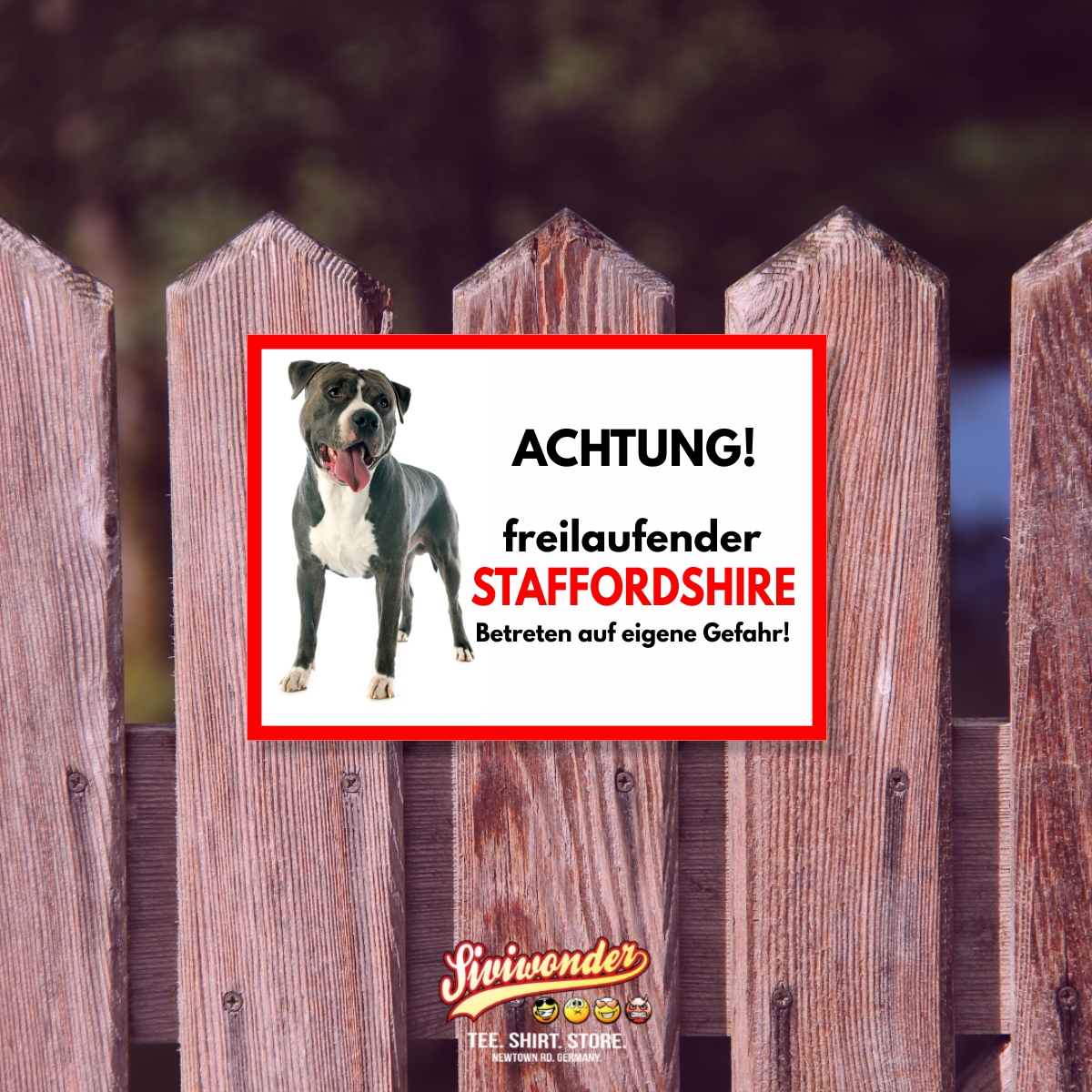 American Staffordshire Freilaufender Hund Dog Schild Spruch Türschild Hundeschild Warnschild