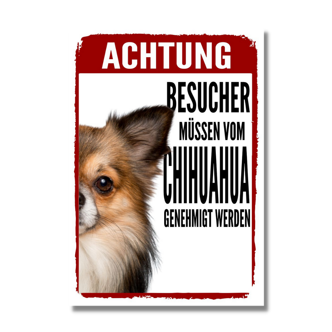 Chihuahua 2 Genehmigung Dog Schild Spruch Türschild Hundeschild Warnschild