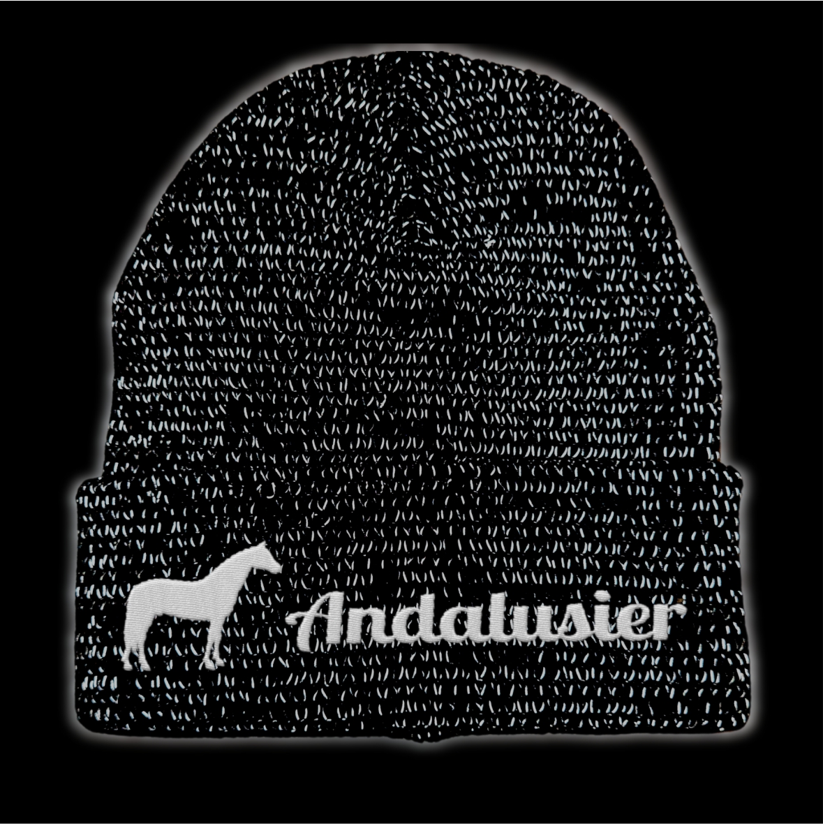 Andalusier reflektierende Mütze Stickerei Pferd Winter Strickmütze reflex Beanie warm