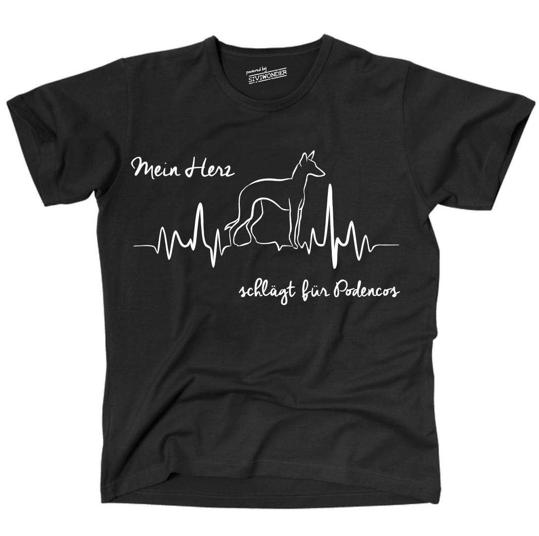PODENCO Ibiceno UNISEX T-SHIRT HEARTBEAT EKG Hund Hundemotiv Herz Herzschlag