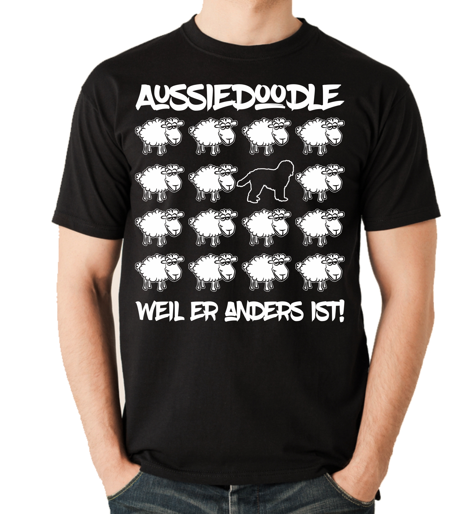 AUSSIEDOODLE UNISEX T-SHIRT BLACK SHEEP by SIVIWONDER